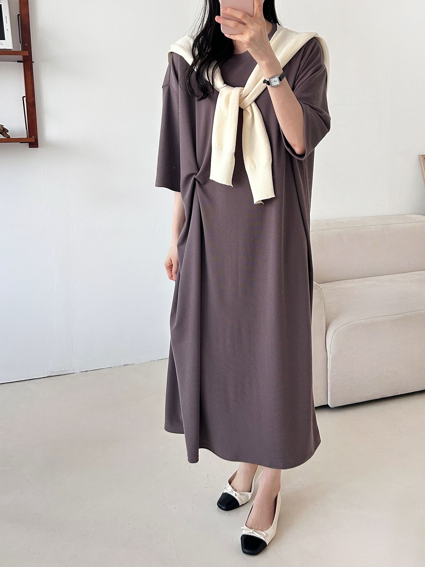 ラウンドネックロングツイスト5分丈ワンピース | 詳細画像5