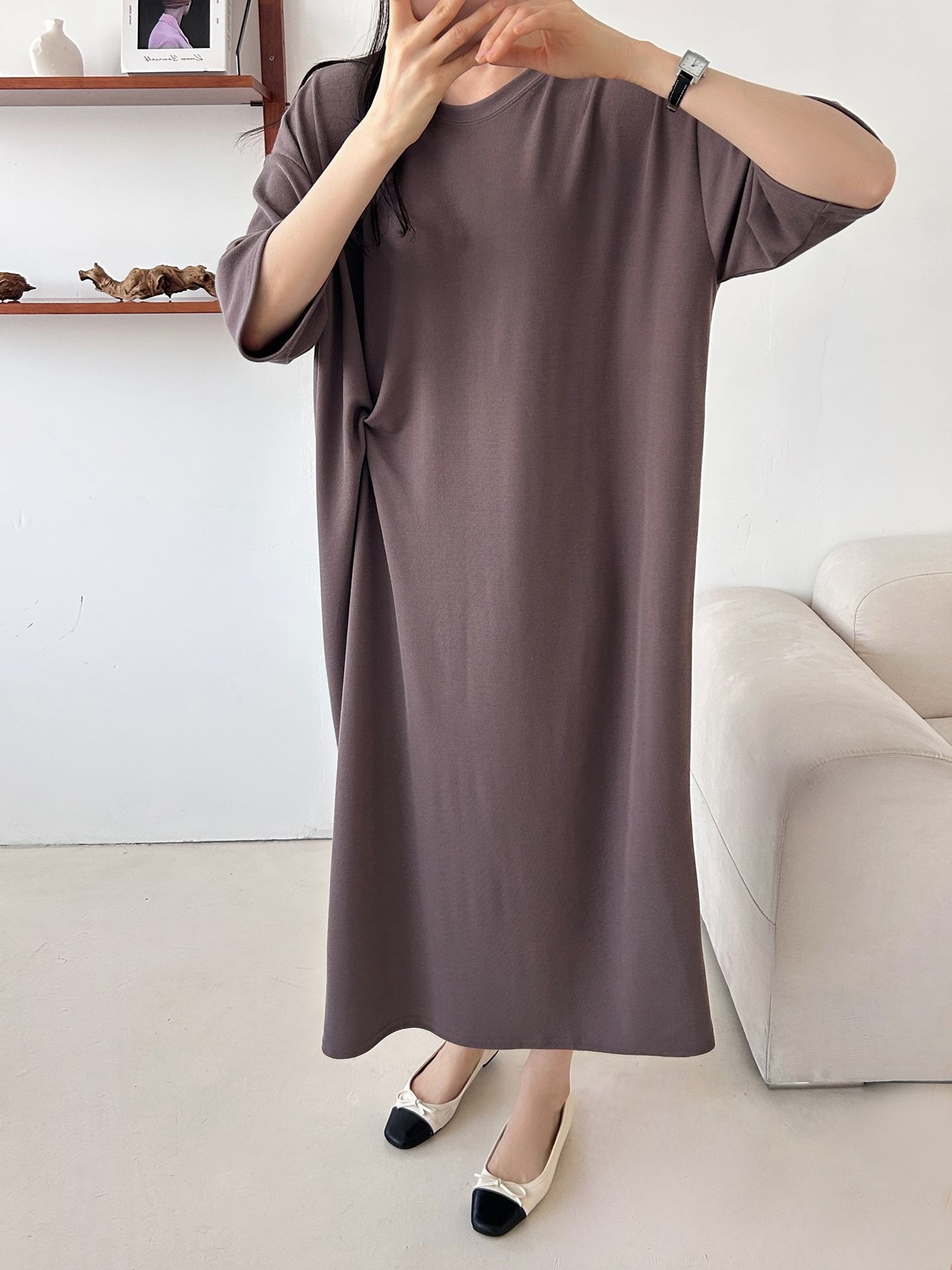 ラウンドネックロングツイスト5分丈ワンピース | 詳細画像6