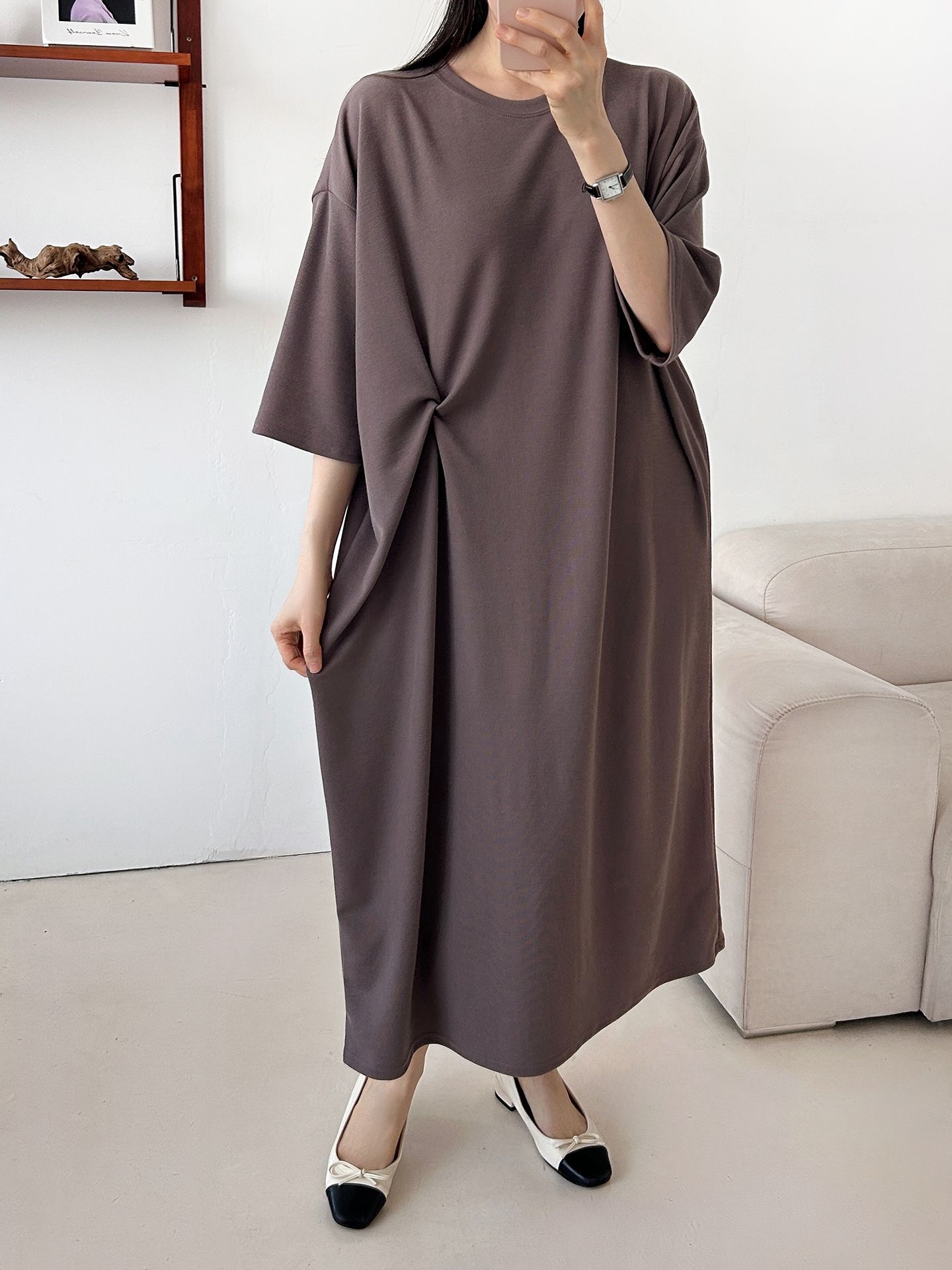 ラウンドネックロングツイスト5分丈ワンピース | 詳細画像7