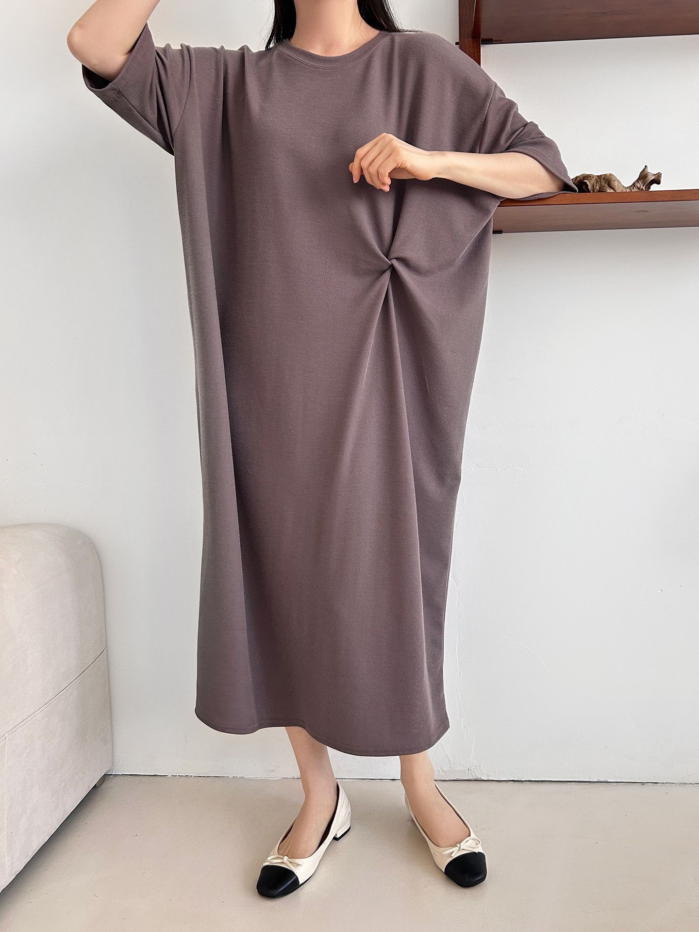 ラウンドネックロングツイスト5分丈ワンピース | 詳細画像8