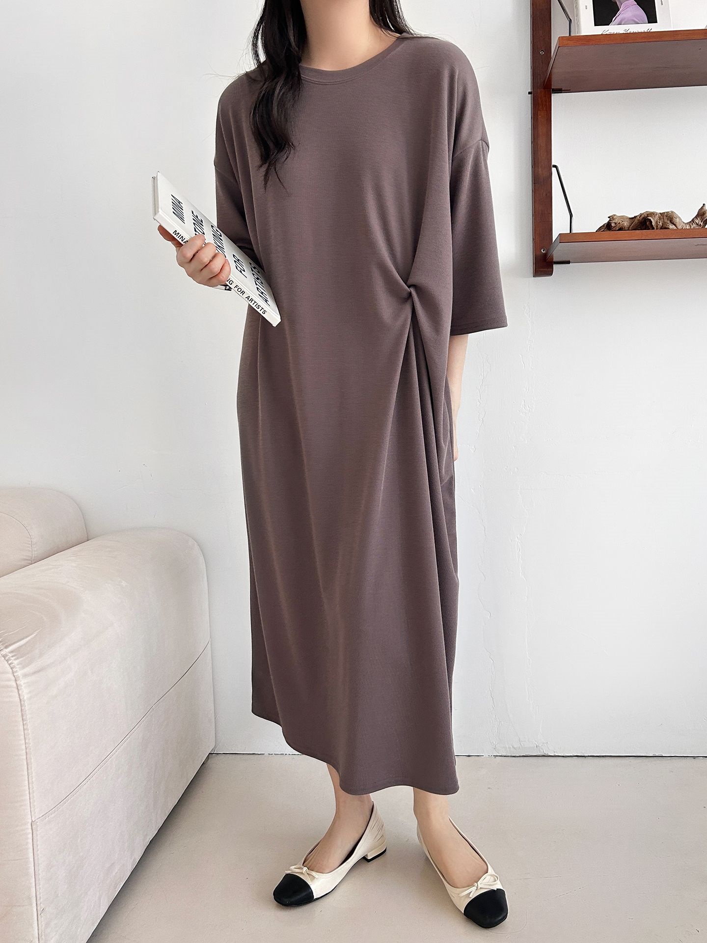 ラウンドネックロングツイスト5分丈ワンピース | 詳細画像10