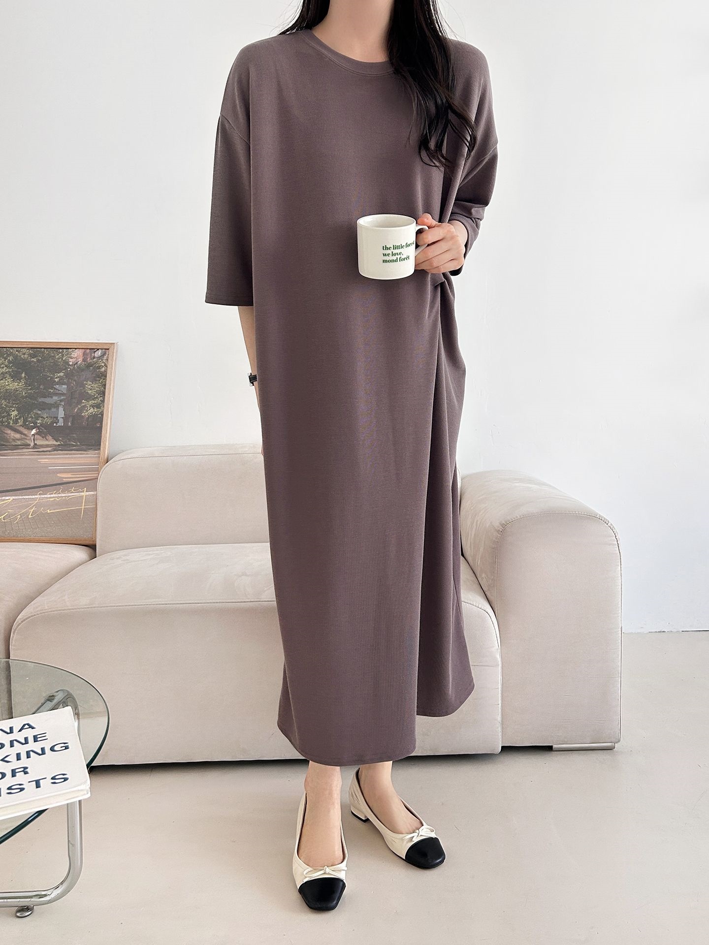 ラウンドネックロングツイスト5分丈ワンピース | 詳細画像12