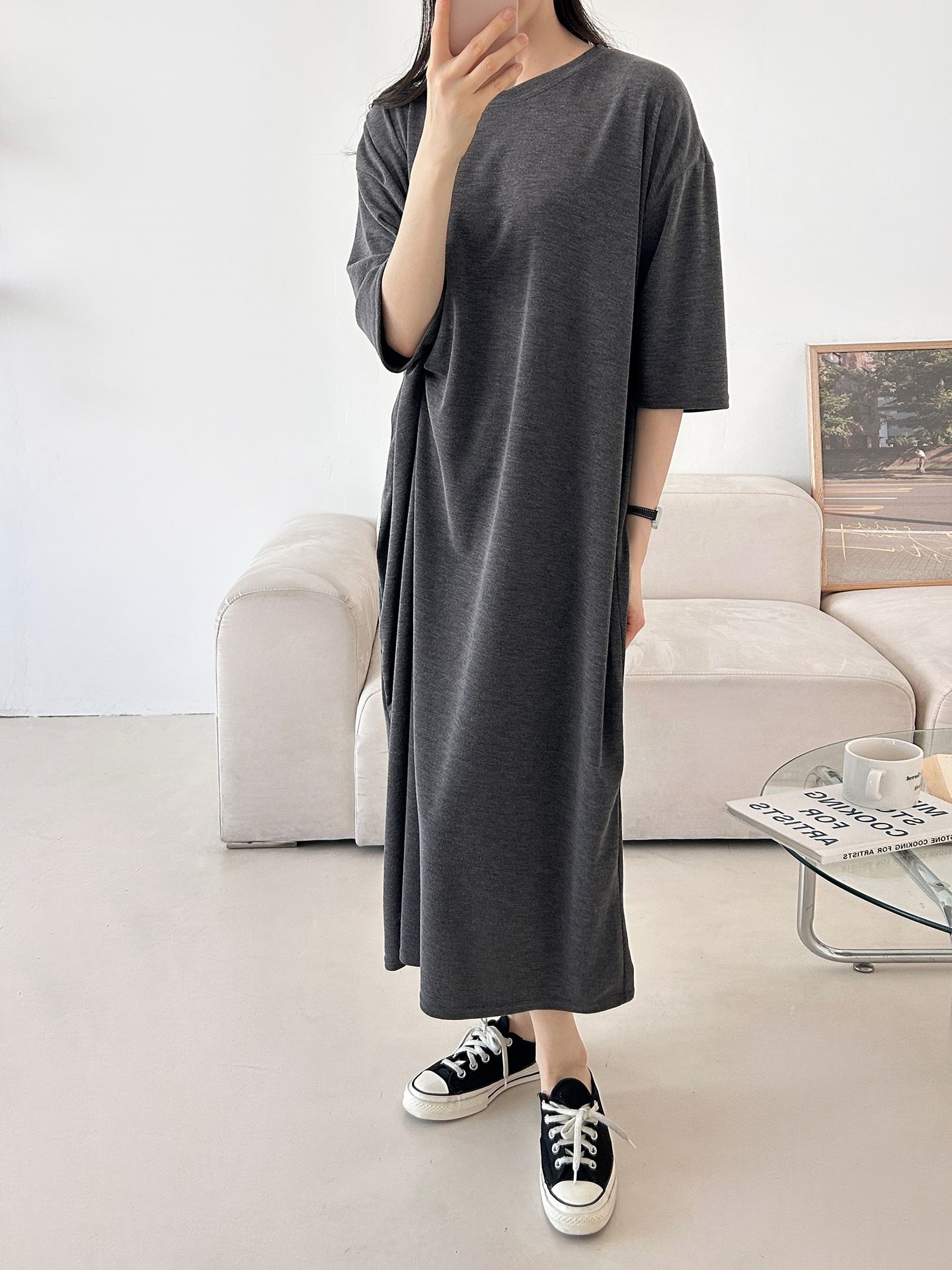 ラウンドネックロングツイスト5分丈ワンピース | 詳細画像13