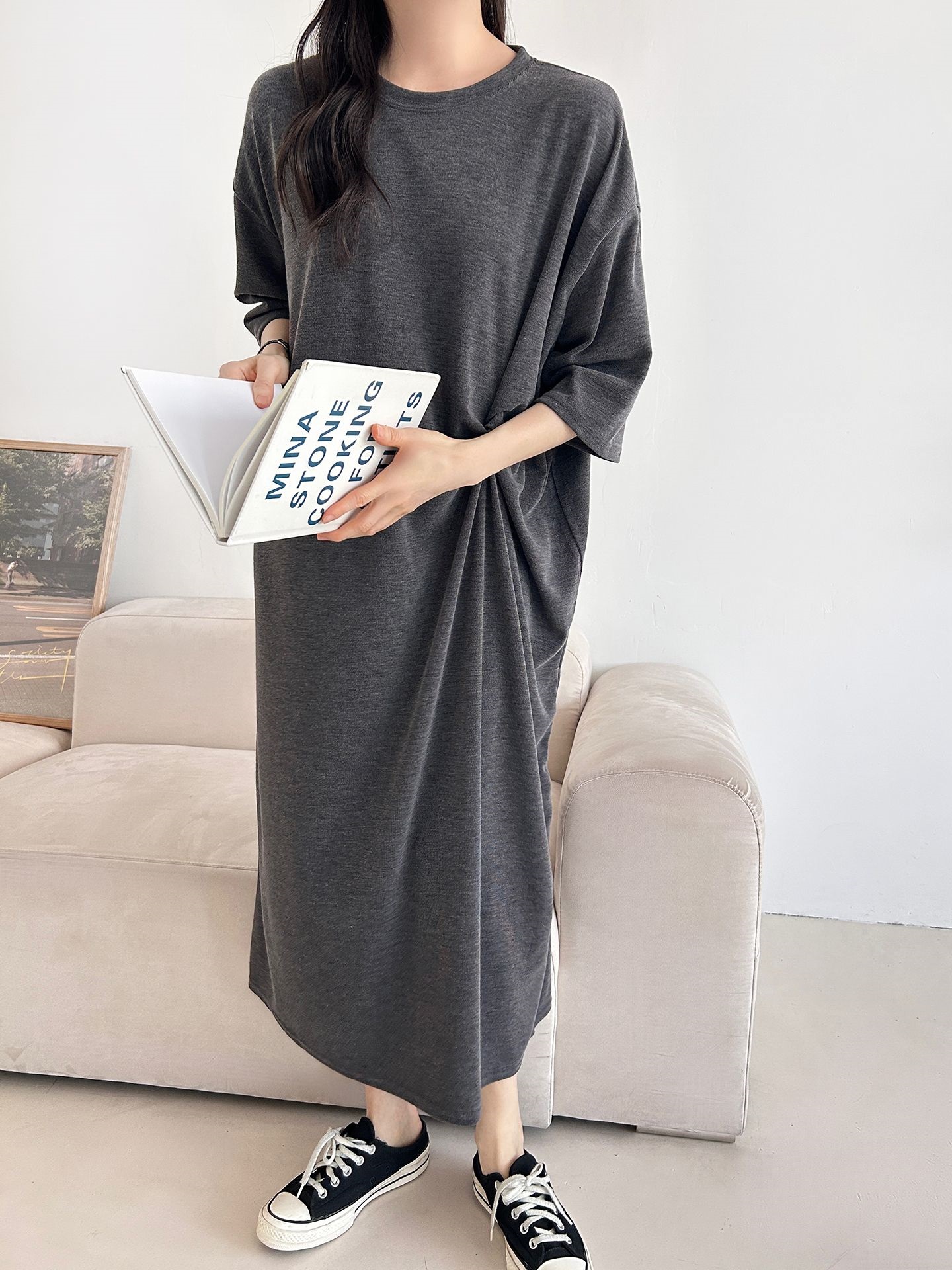 ラウンドネックロングツイスト5分丈ワンピース | 詳細画像15