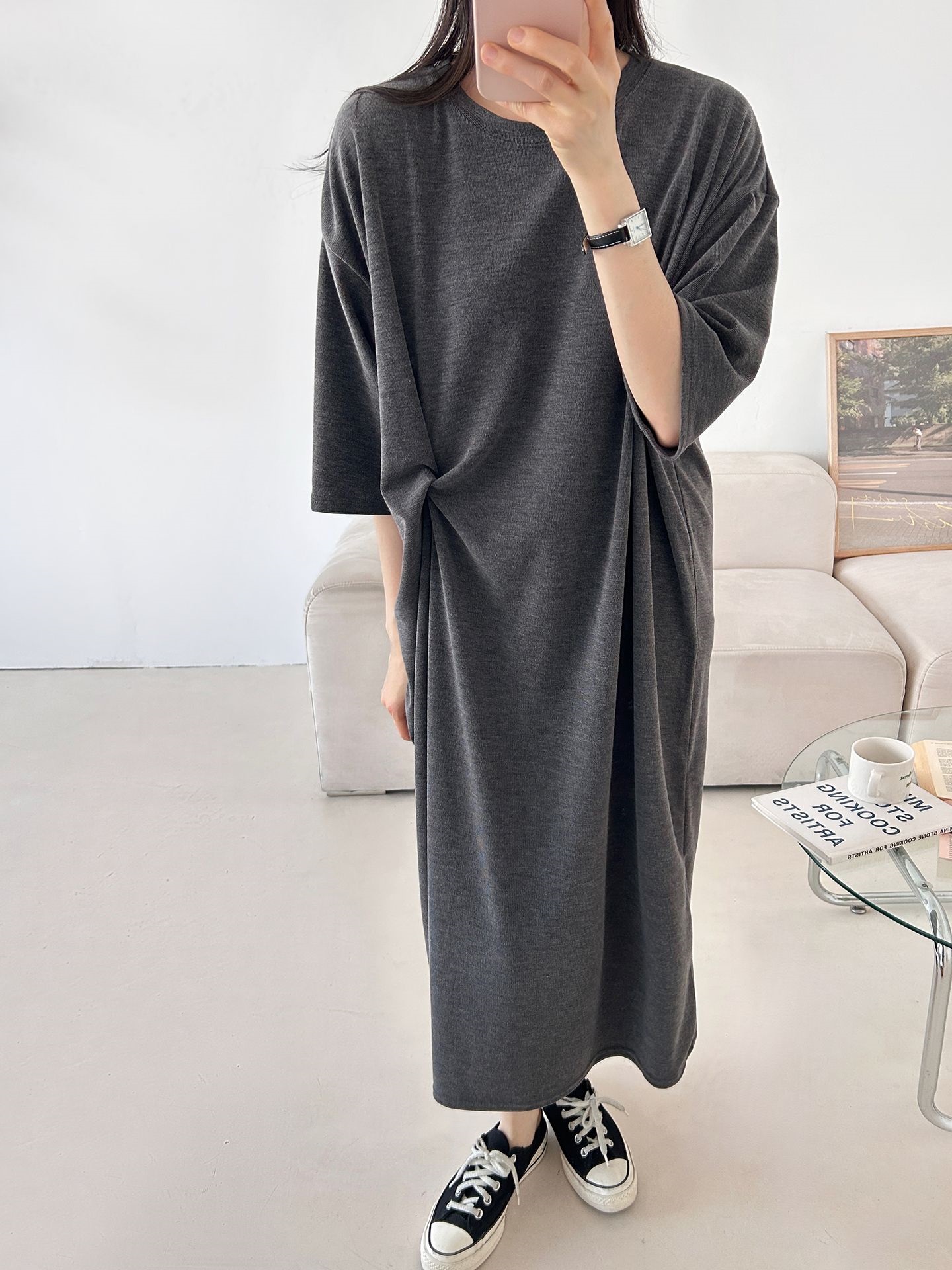 ラウンドネックロングツイスト5分丈ワンピース | 詳細画像17