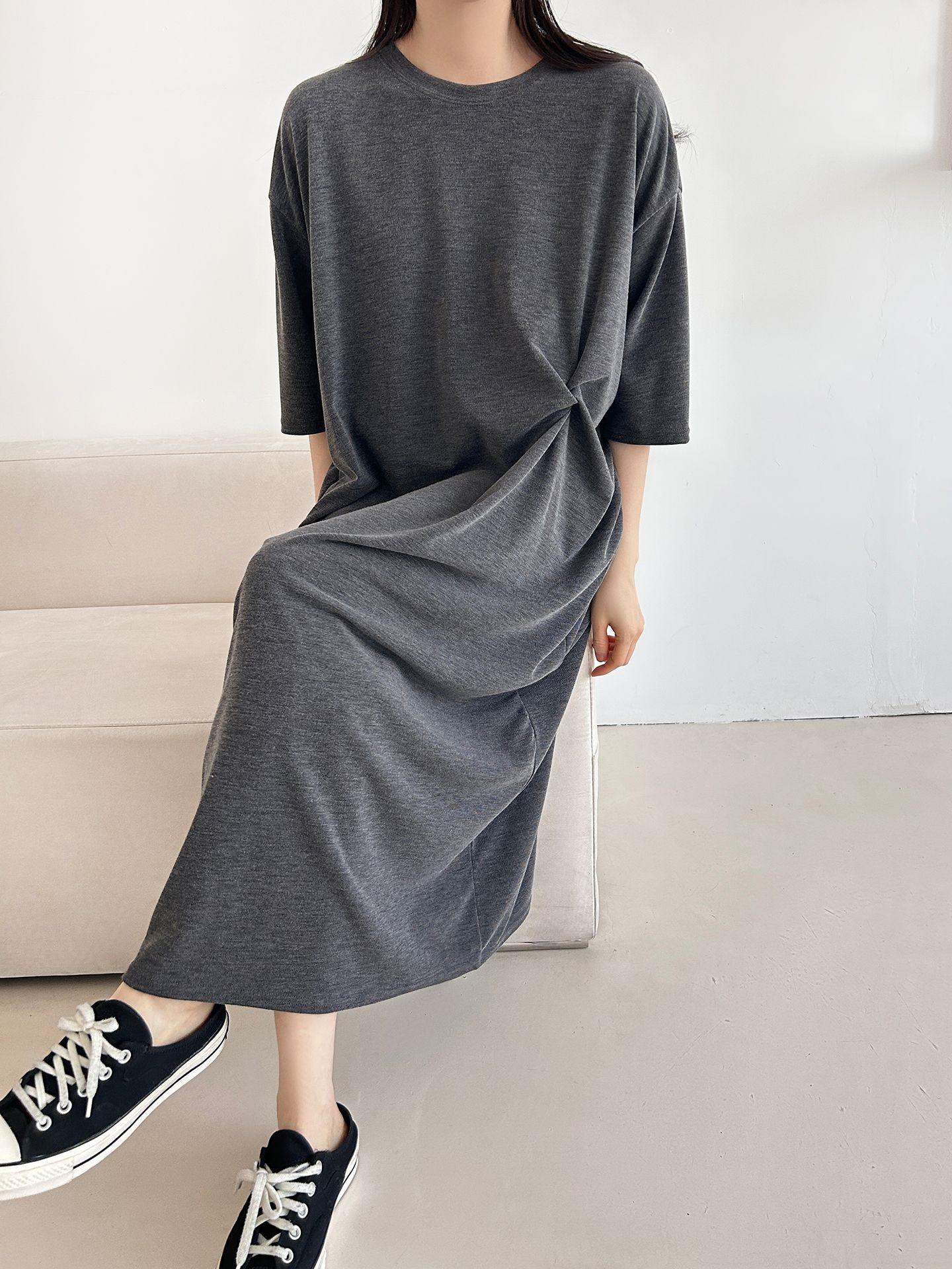 ラウンドネックロングツイスト5分丈ワンピース | 詳細画像25