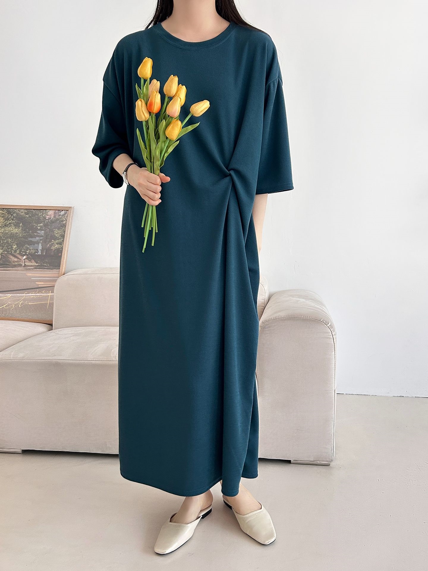 ラウンドネックロングツイスト5分丈ワンピース | 詳細画像26