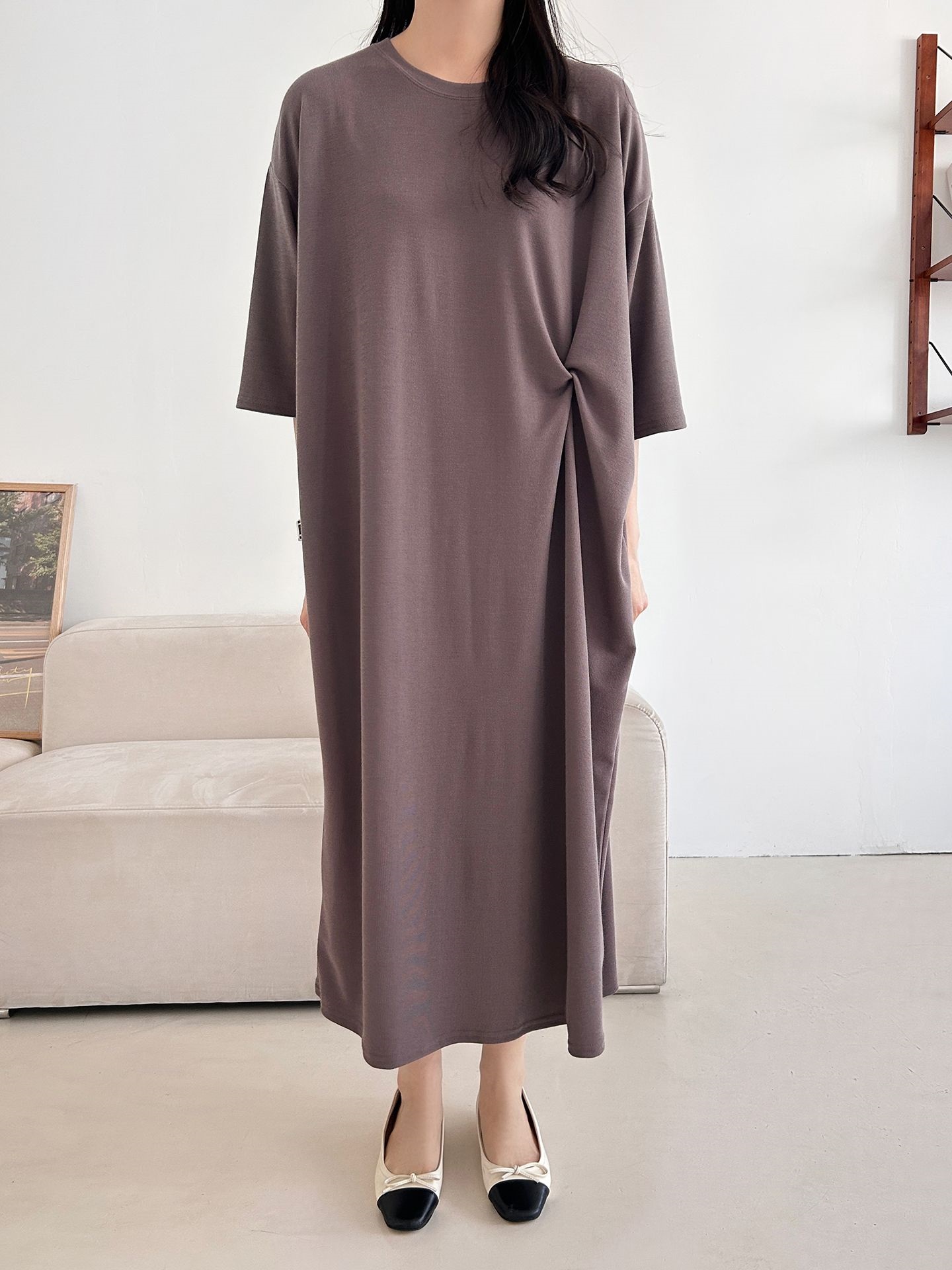 ラウンドネックロングツイスト5分丈ワンピース | 詳細画像9