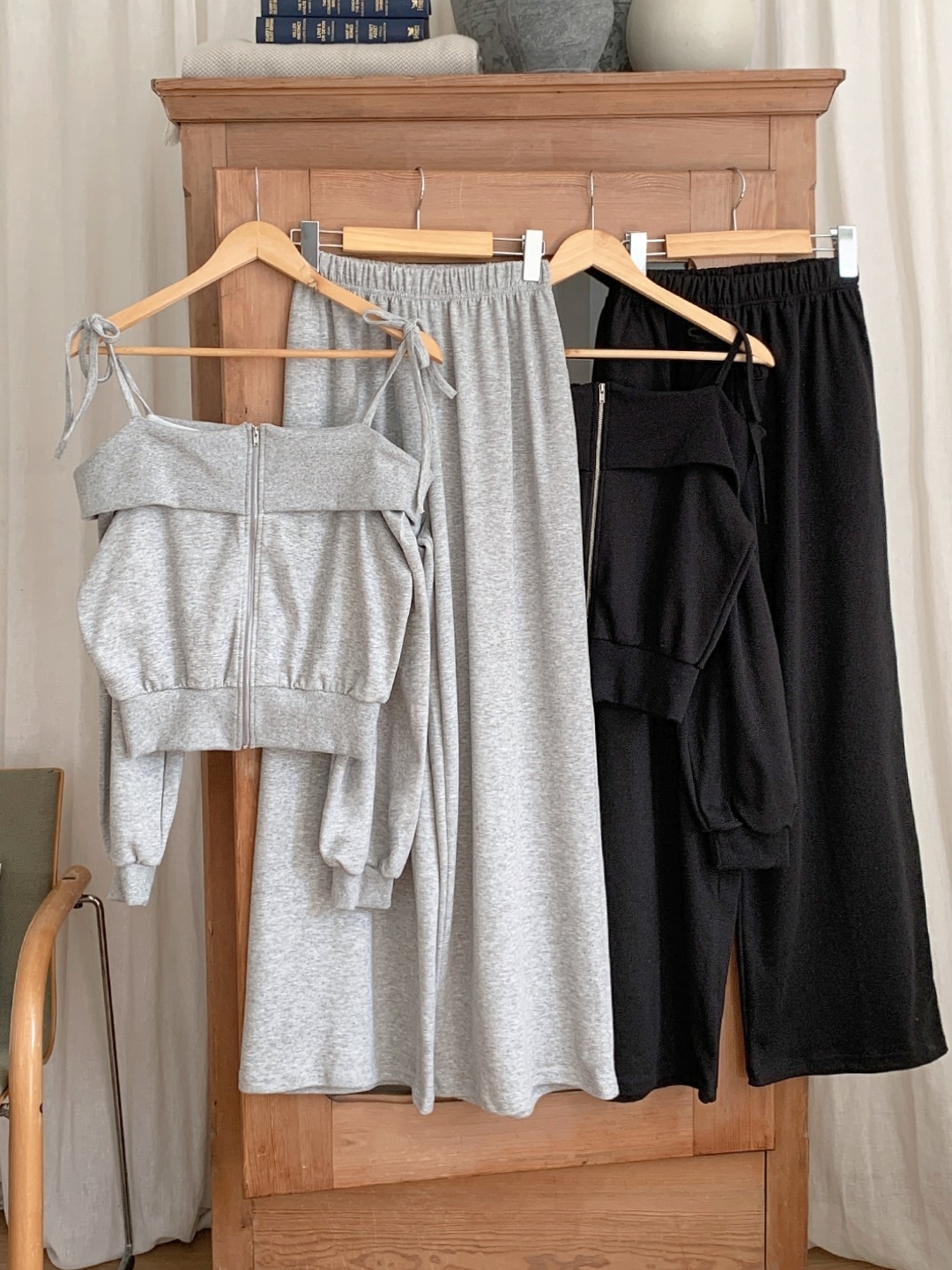 リボンジップアップオフショルダーウエストゴムクロップド長袖ワイドセットアップ | 詳細画像17