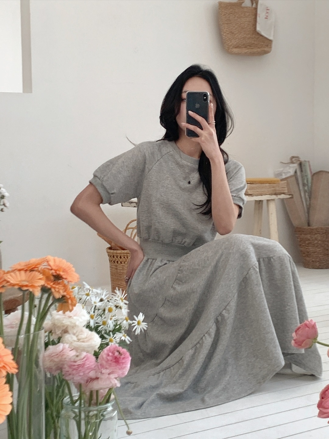 ラウンドネックティアードラグランロング半袖ワンピース | 詳細画像4