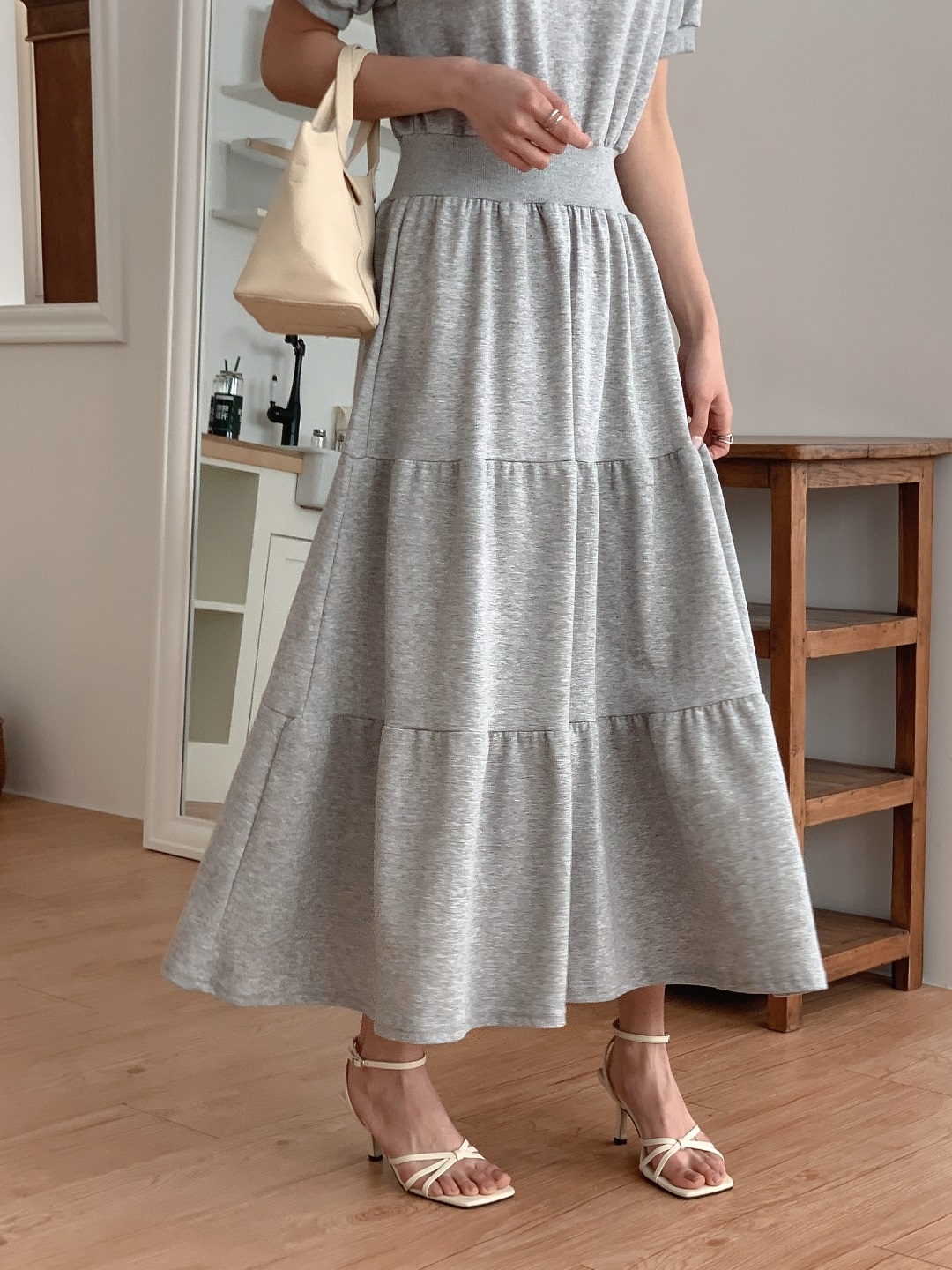 ラウンドネックティアードラグランロング半袖ワンピース | 詳細画像11