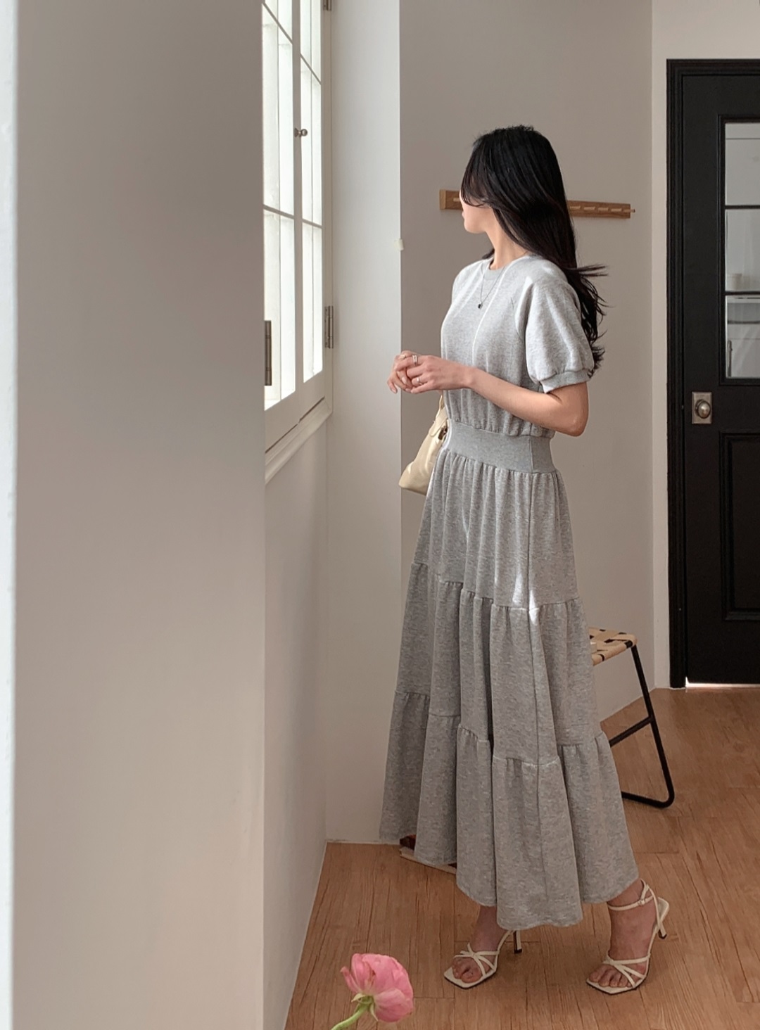 ラウンドネックティアードラグランロング半袖ワンピース | 詳細画像12