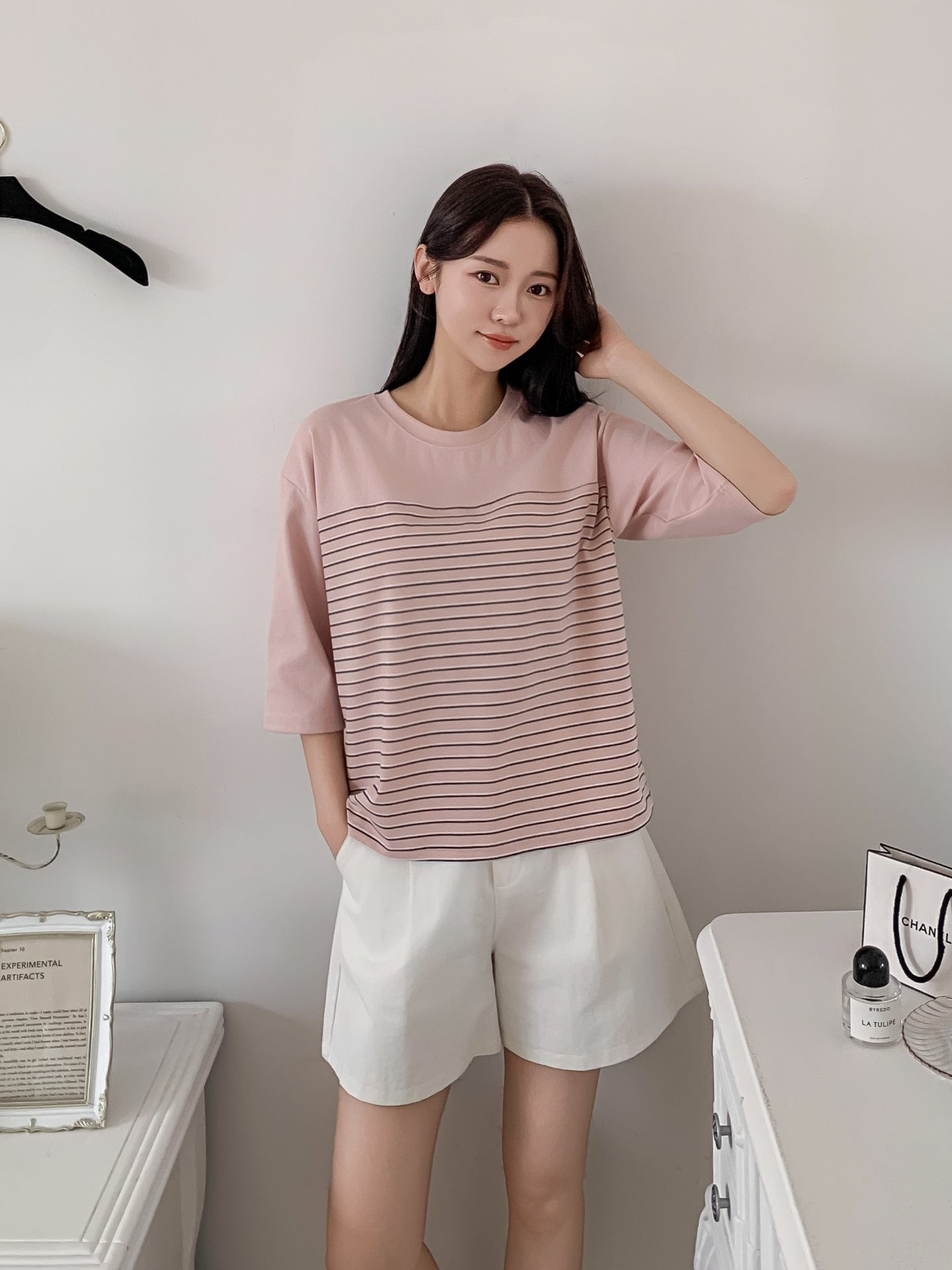 ラウンドネック7分袖ボーダーTシャツ | 詳細画像6