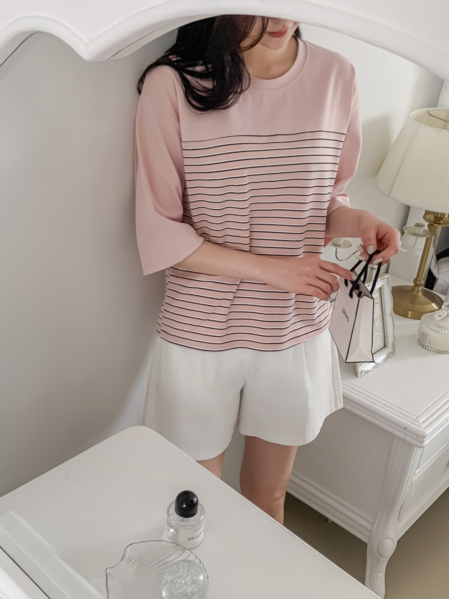 ラウンドネック7分袖ボーダーTシャツ | 詳細画像7