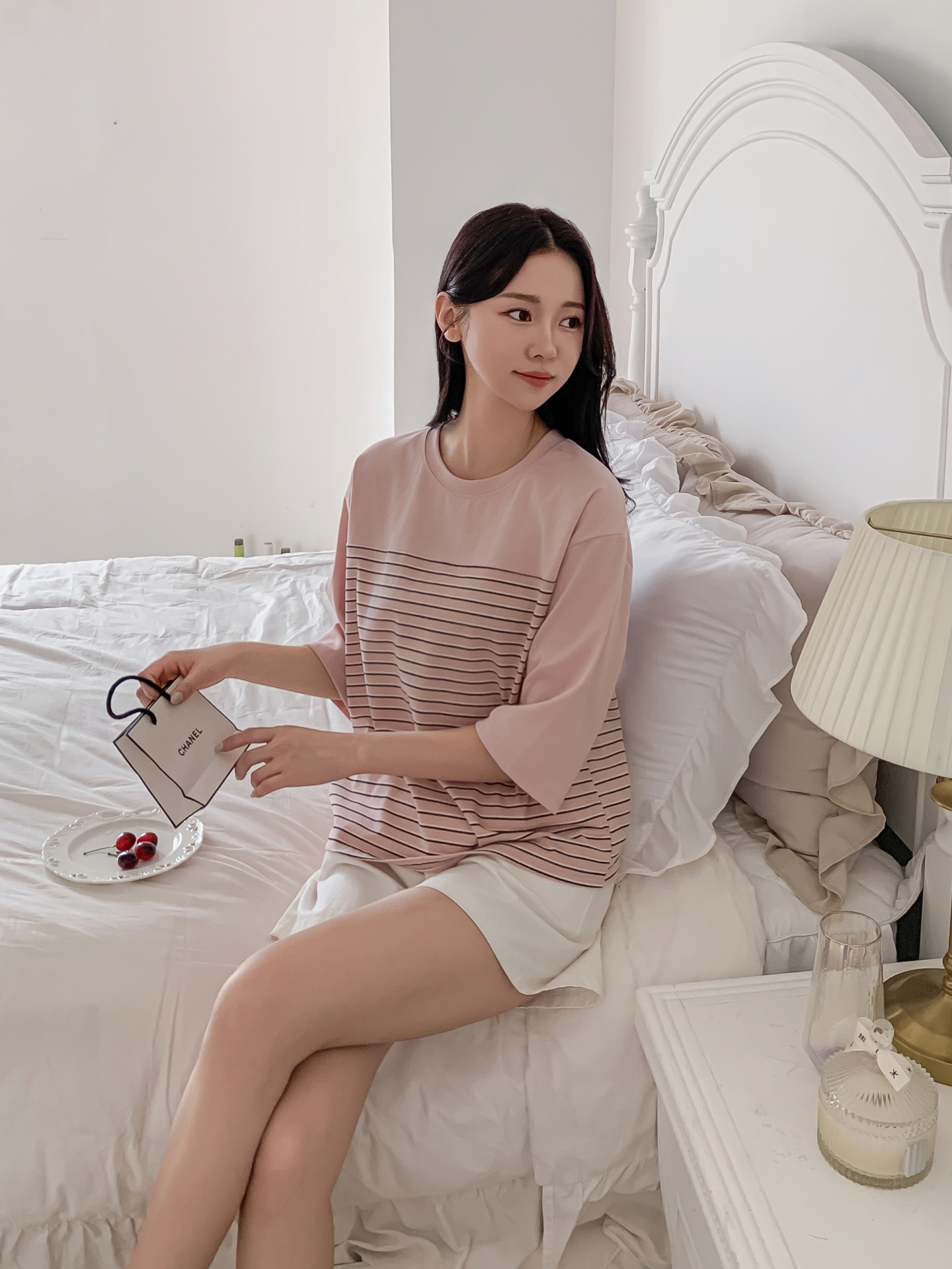 ラウンドネック7分袖ボーダーTシャツ | 詳細画像8