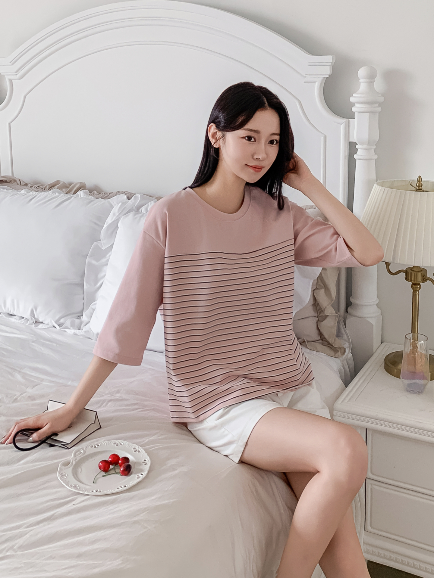 ラウンドネック7分袖ボーダーTシャツ | 詳細画像11