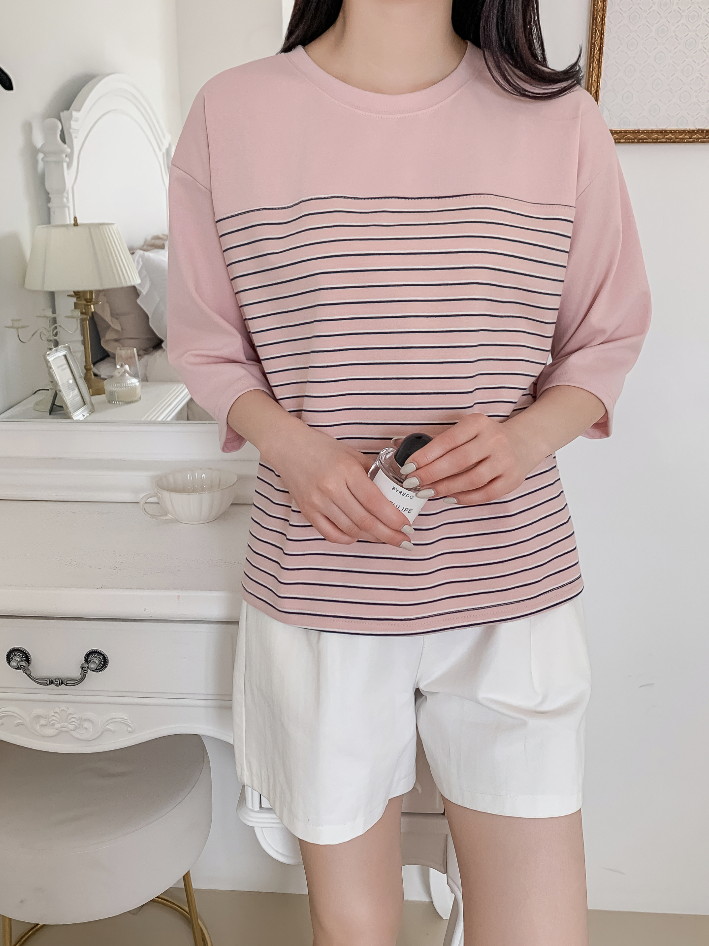 ラウンドネック7分袖ボーダーTシャツ | 詳細画像13