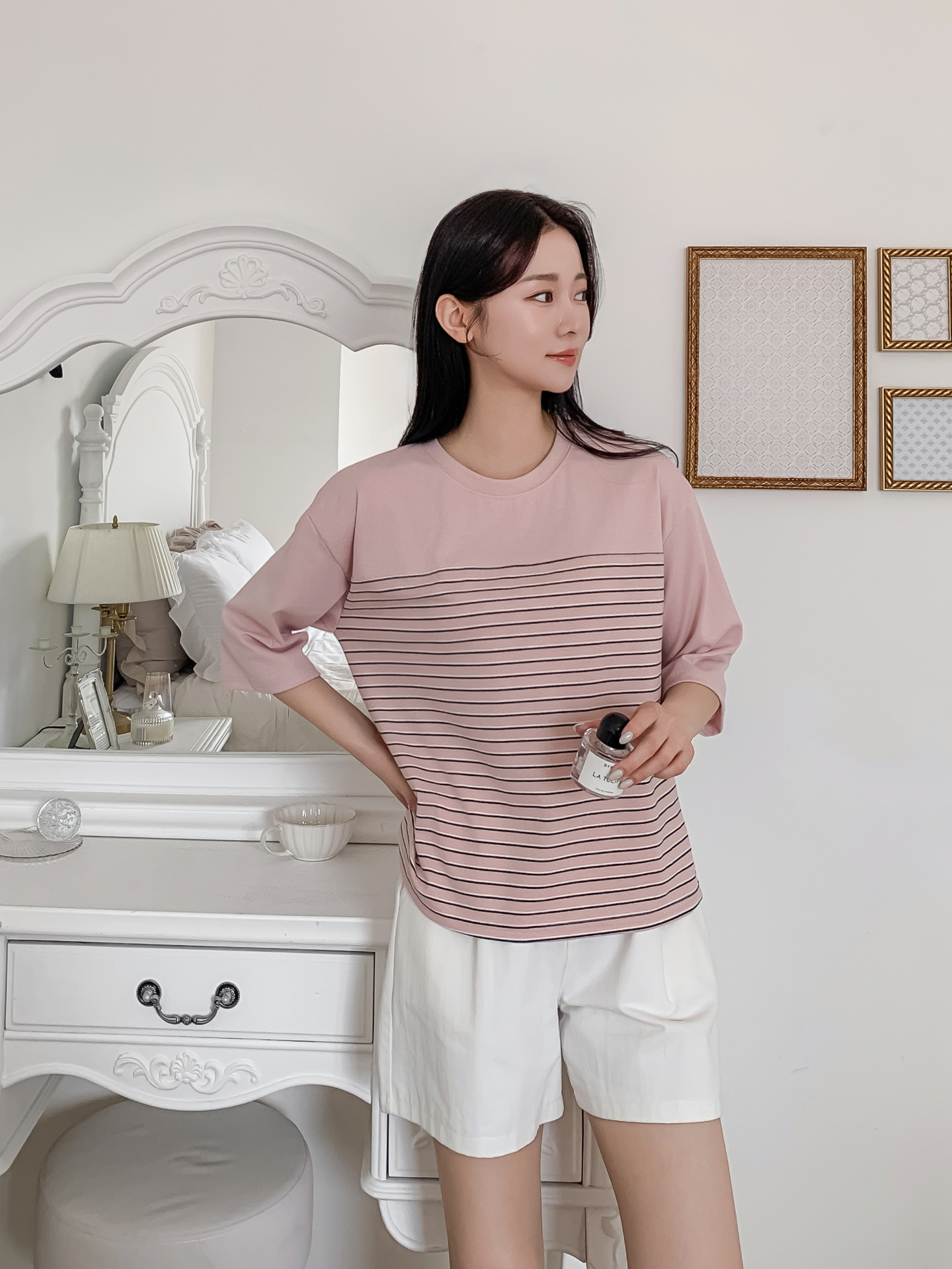 ラウンドネック7分袖ボーダーTシャツ | 詳細画像14