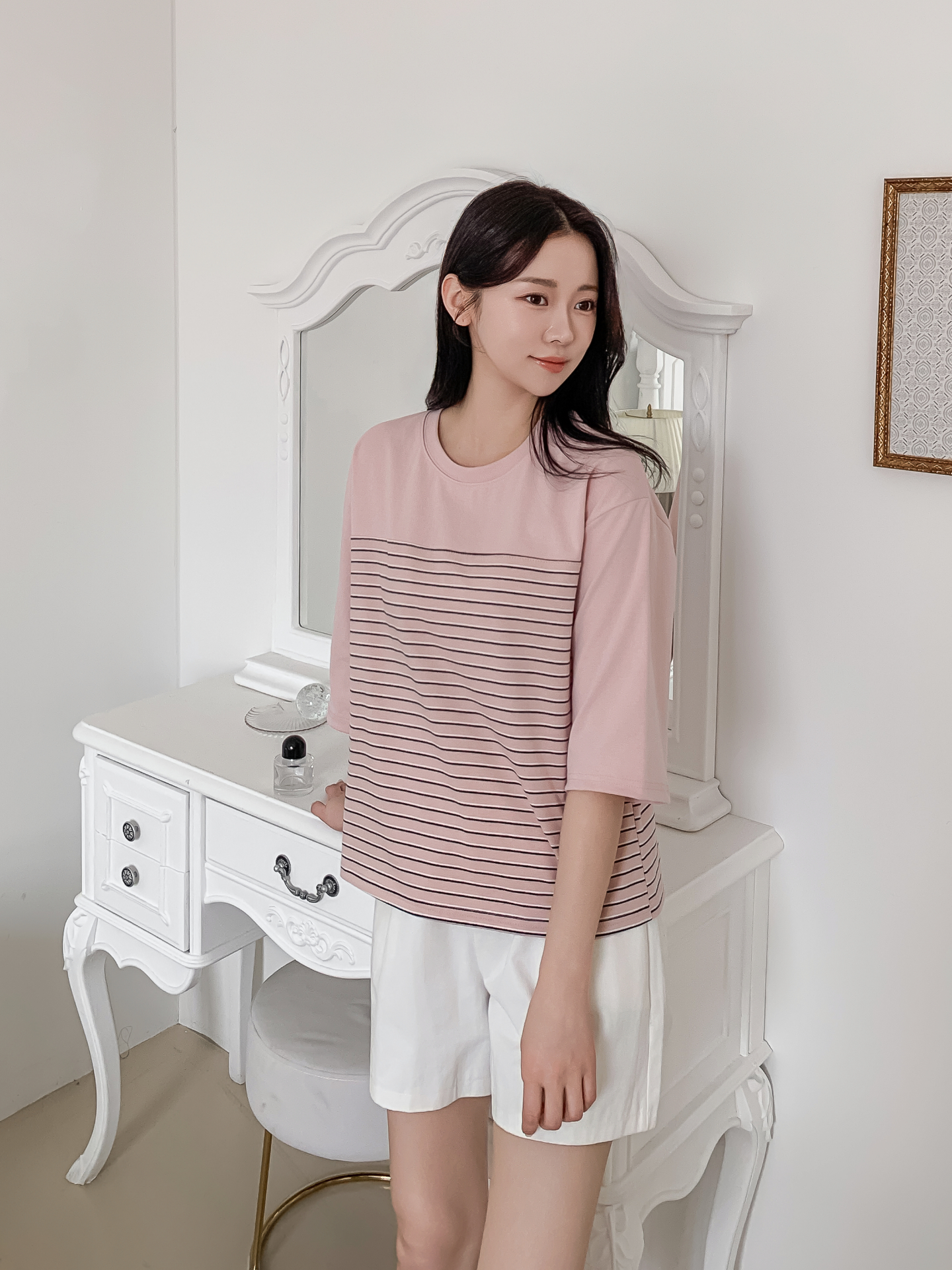 ラウンドネック7分袖ボーダーTシャツ | 詳細画像15