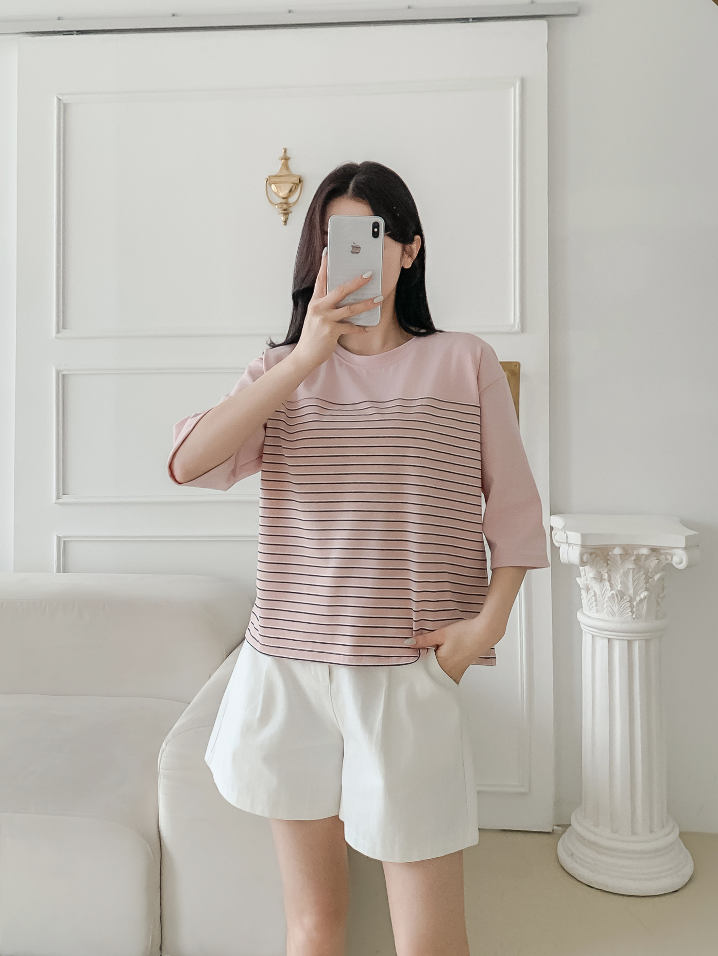 ラウンドネック7分袖ボーダーTシャツ | 詳細画像16