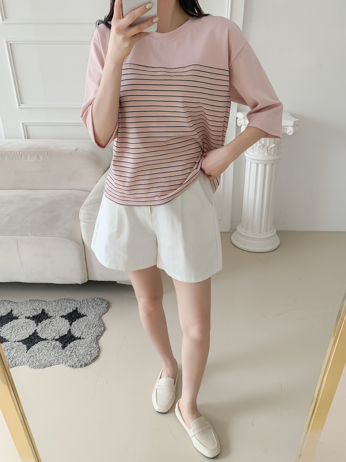 ラウンドネック7分袖ボーダーTシャツ | 詳細画像17