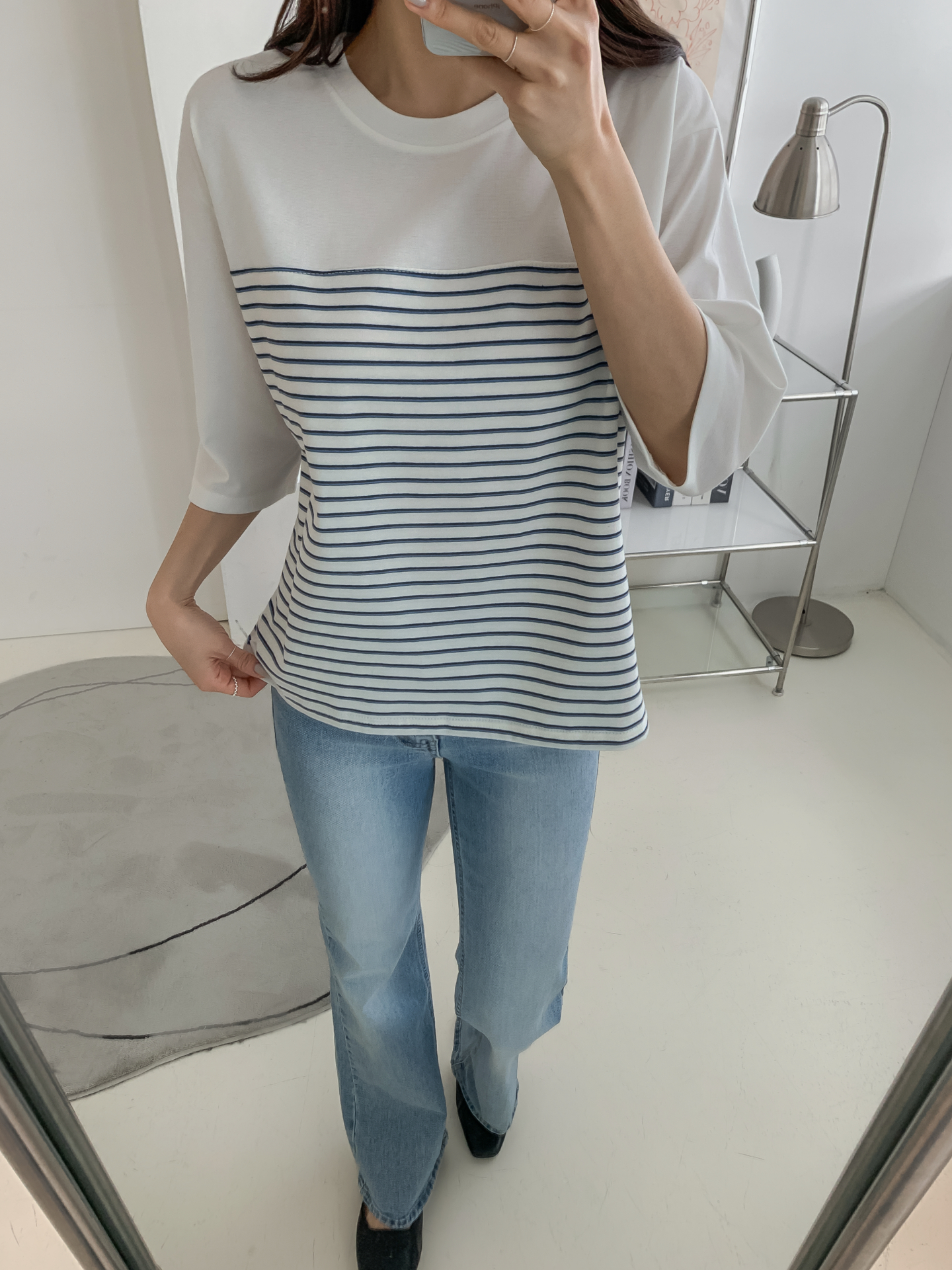 ラウンドネック7分袖ボーダーTシャツ | 詳細画像20