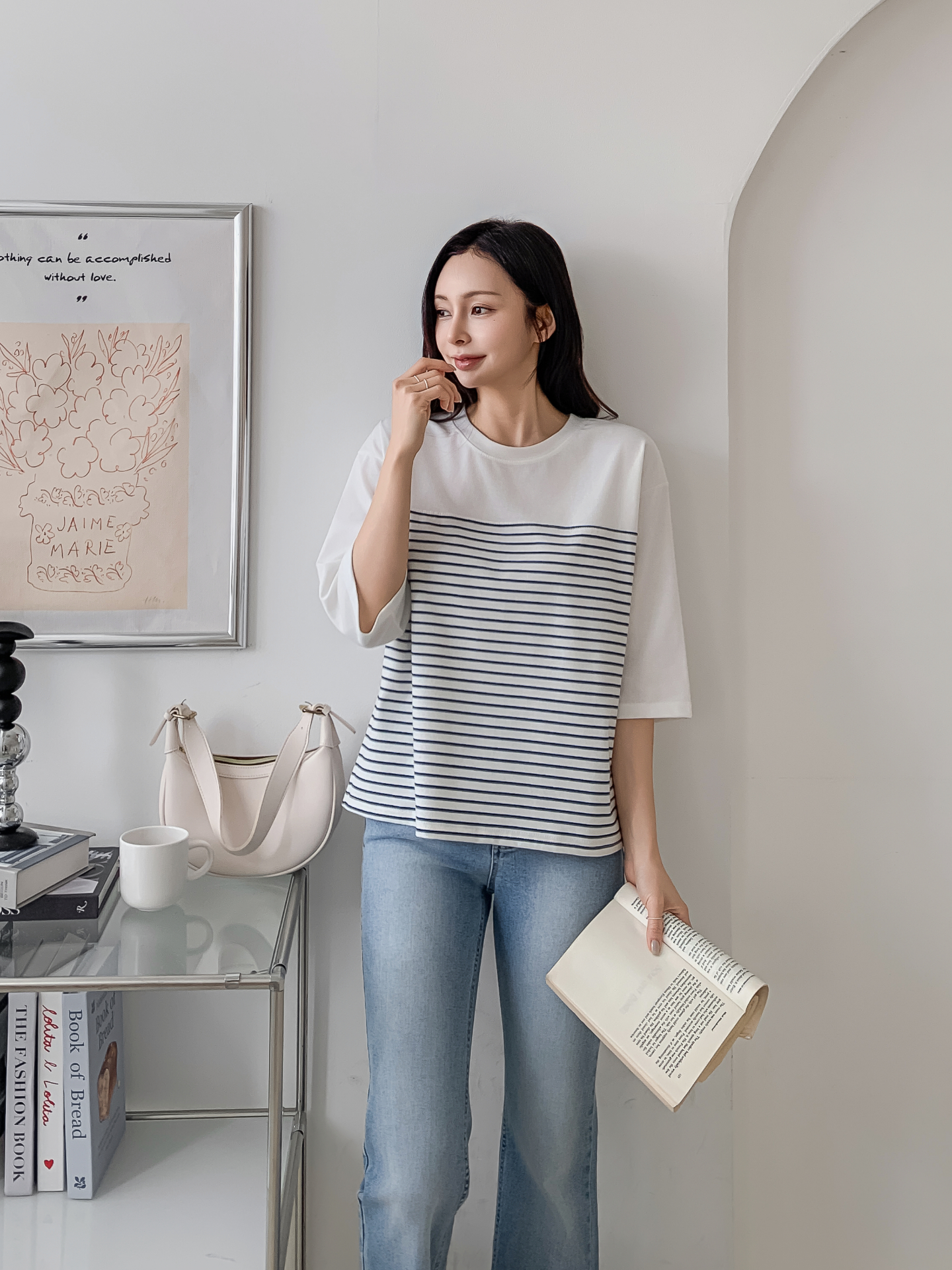 ラウンドネック7分袖ボーダーTシャツ | 詳細画像21