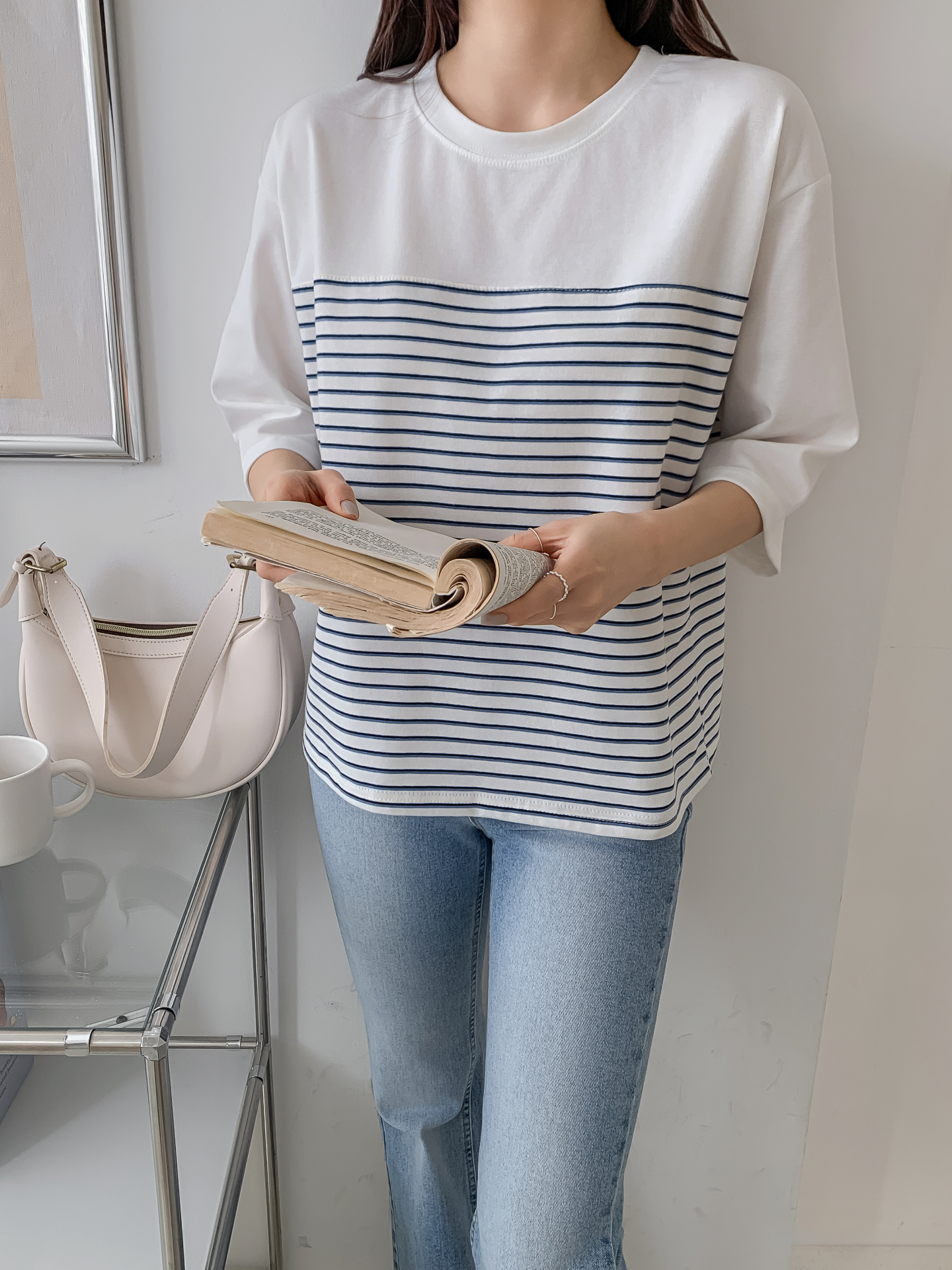 ラウンドネック7分袖ボーダーTシャツ | 詳細画像22