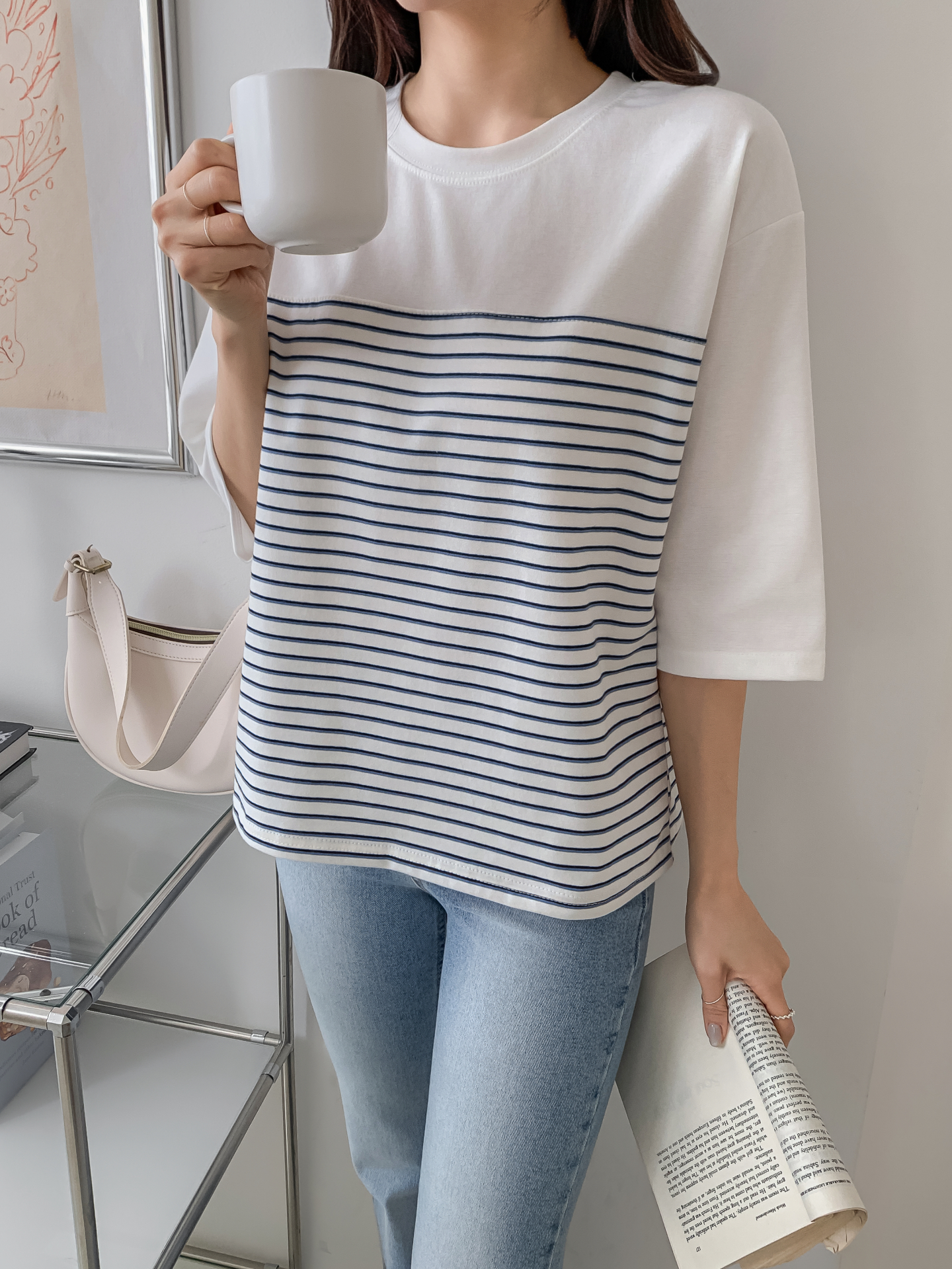 ラウンドネック7分袖ボーダーTシャツ | 詳細画像23