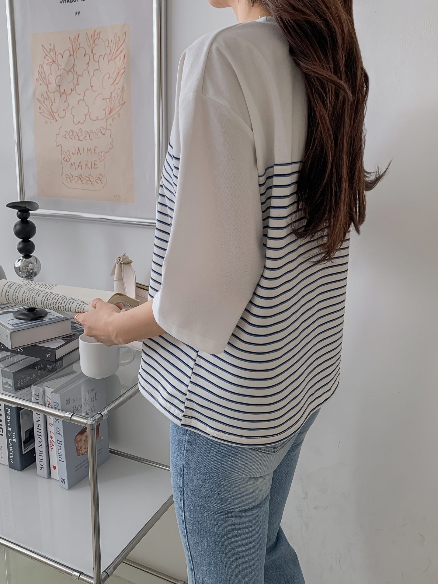 ラウンドネック7分袖ボーダーTシャツ | 詳細画像24