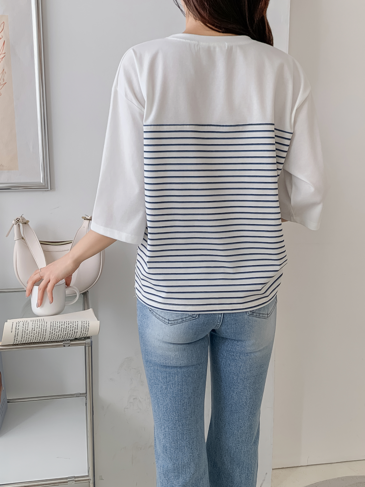 ラウンドネック7分袖ボーダーTシャツ | 詳細画像25