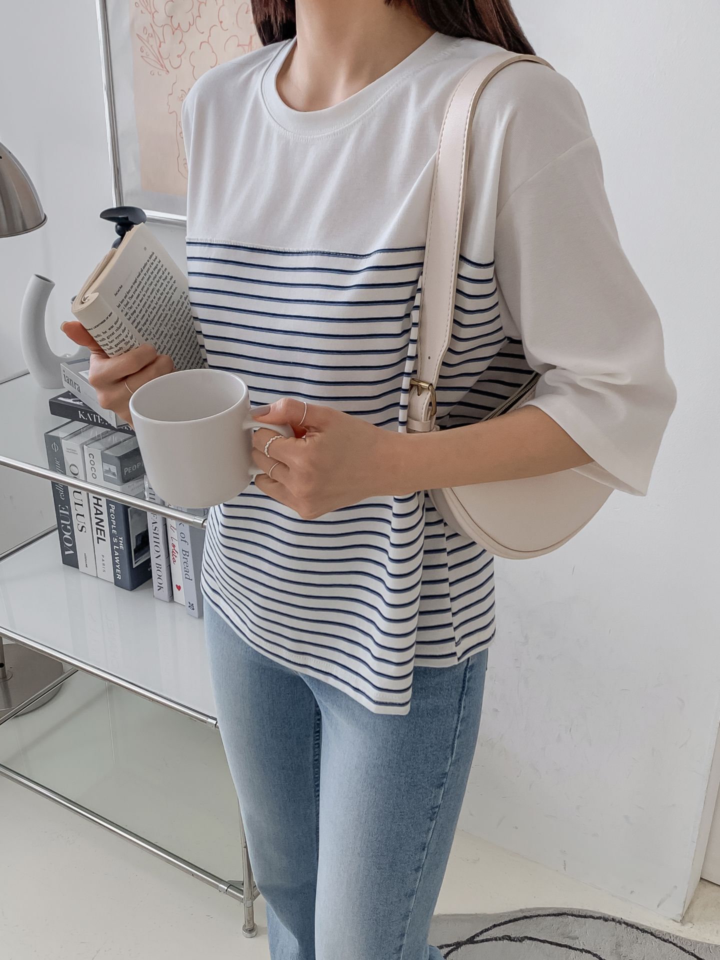 ラウンドネック7分袖ボーダーTシャツ | 詳細画像28