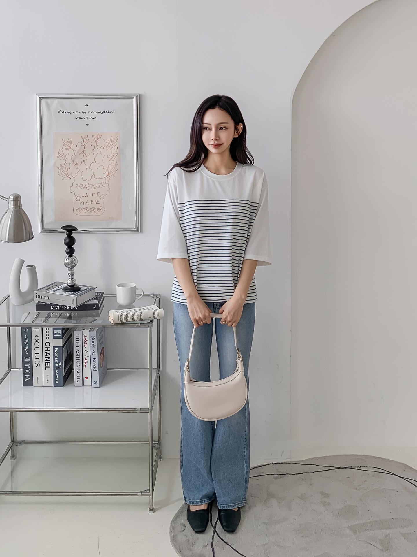 ラウンドネック7分袖ボーダーTシャツ | 詳細画像30