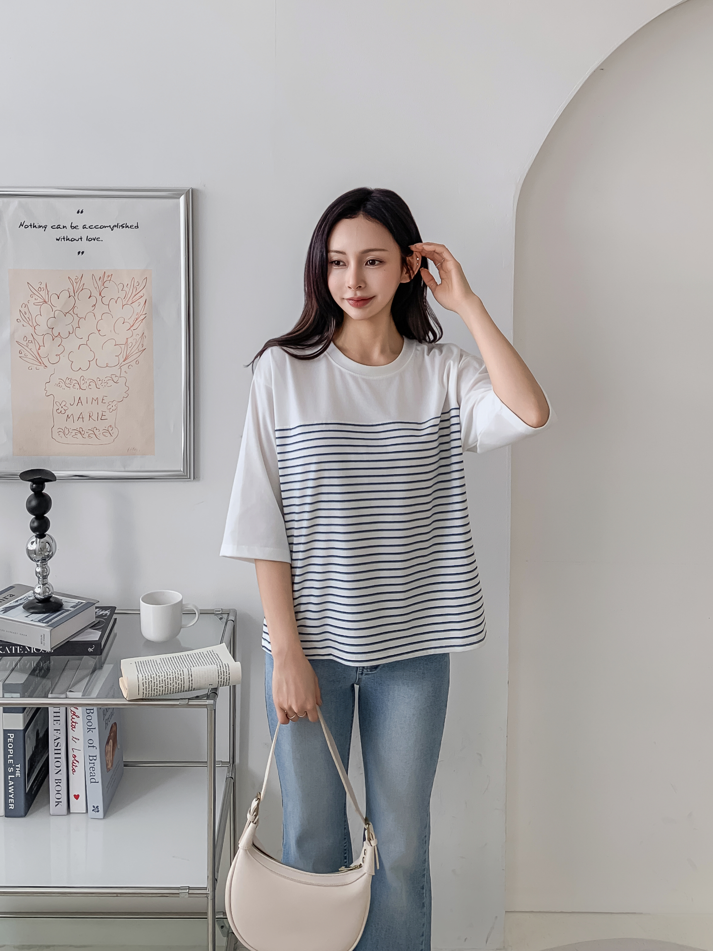 ラウンドネック7分袖ボーダーTシャツ | 詳細画像31