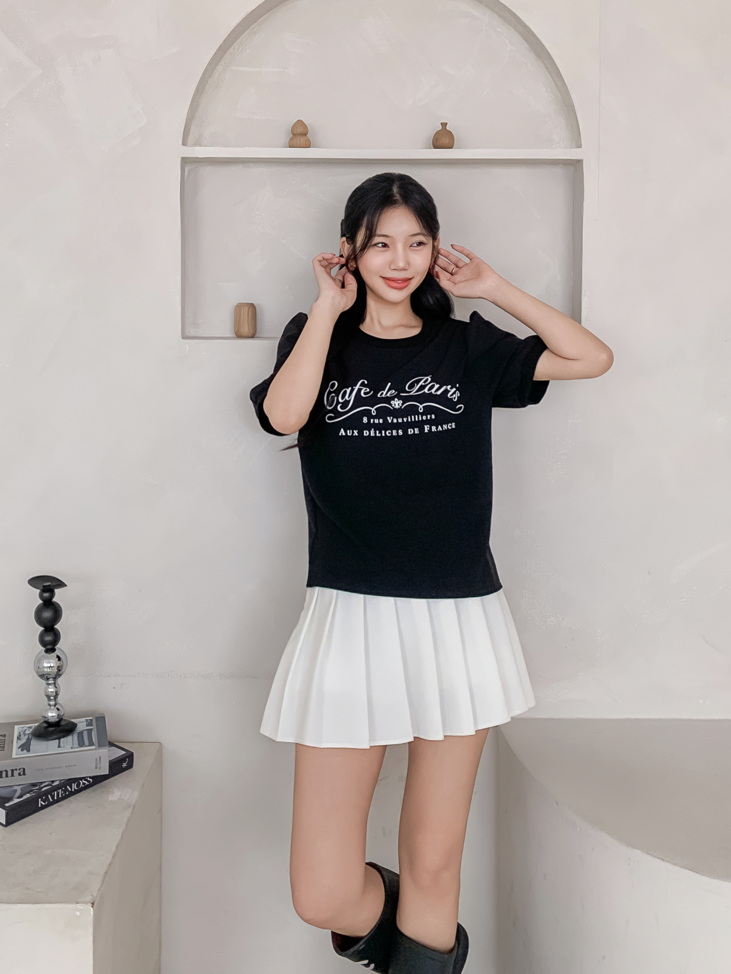 ラウンドネックパフスリーブルーズ半袖レタリングブラウス | 詳細画像2