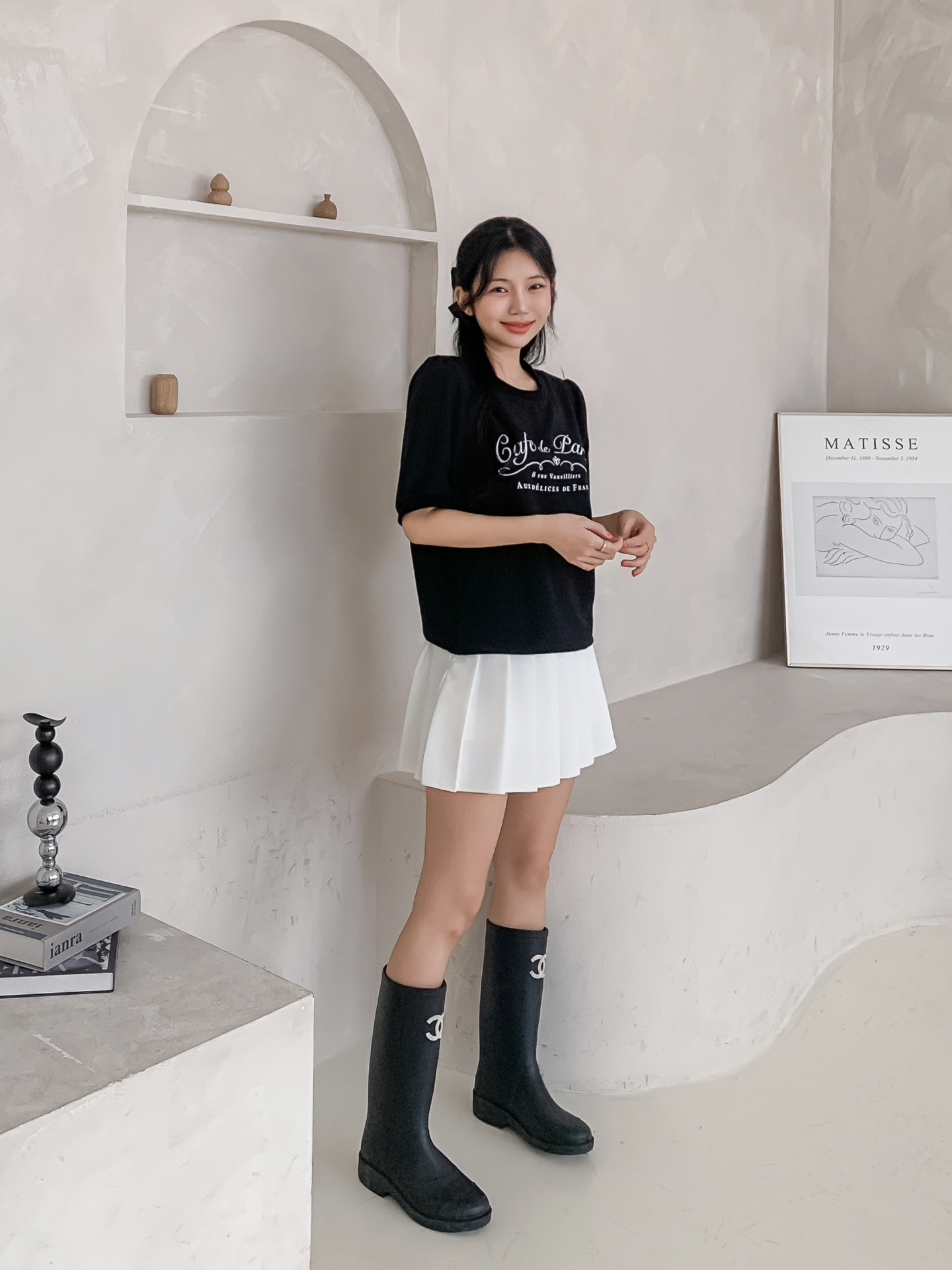 ラウンドネックパフスリーブルーズ半袖レタリングブラウス | 詳細画像3