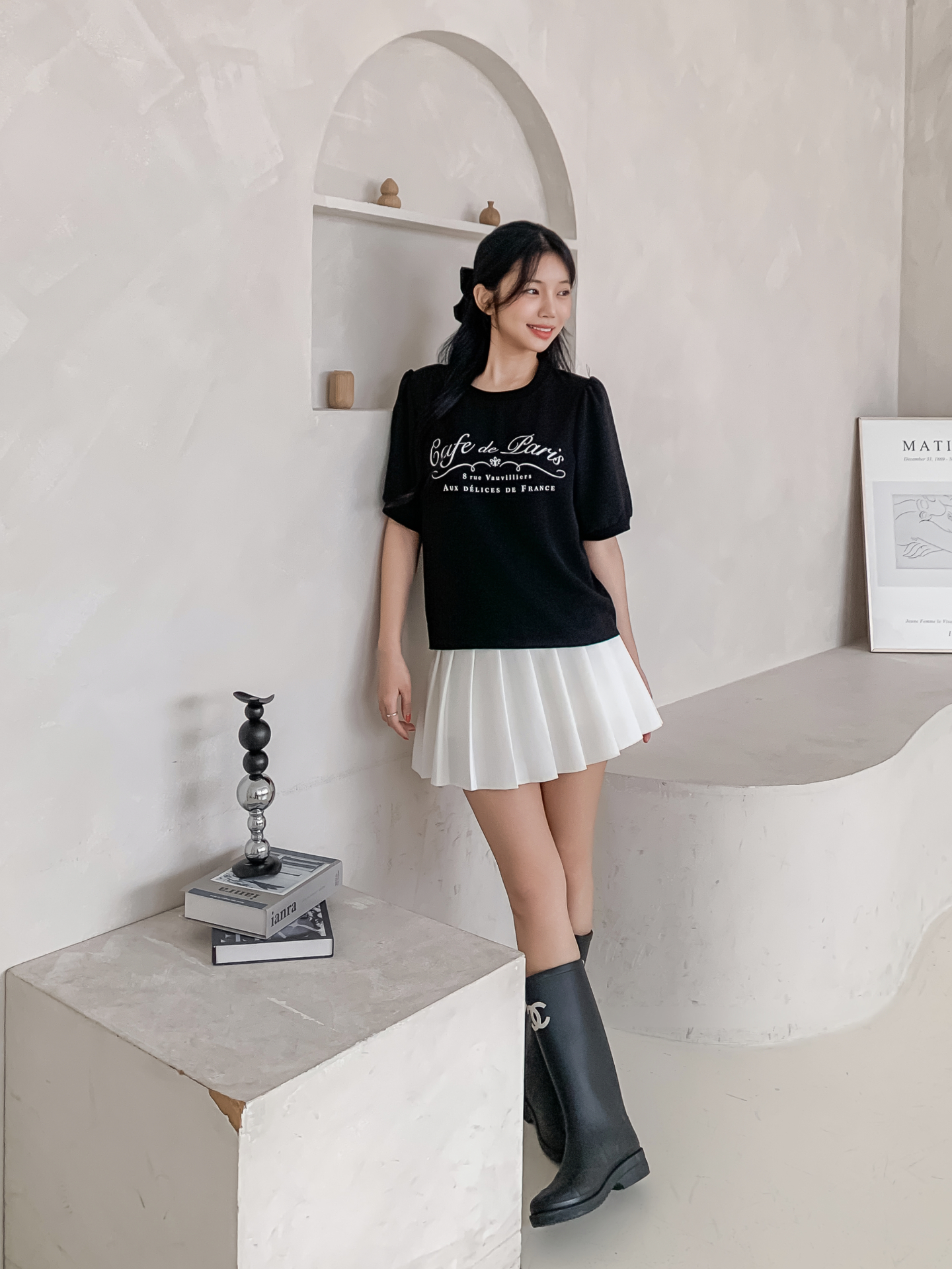 ラウンドネックパフスリーブルーズ半袖レタリングブラウス | 詳細画像6