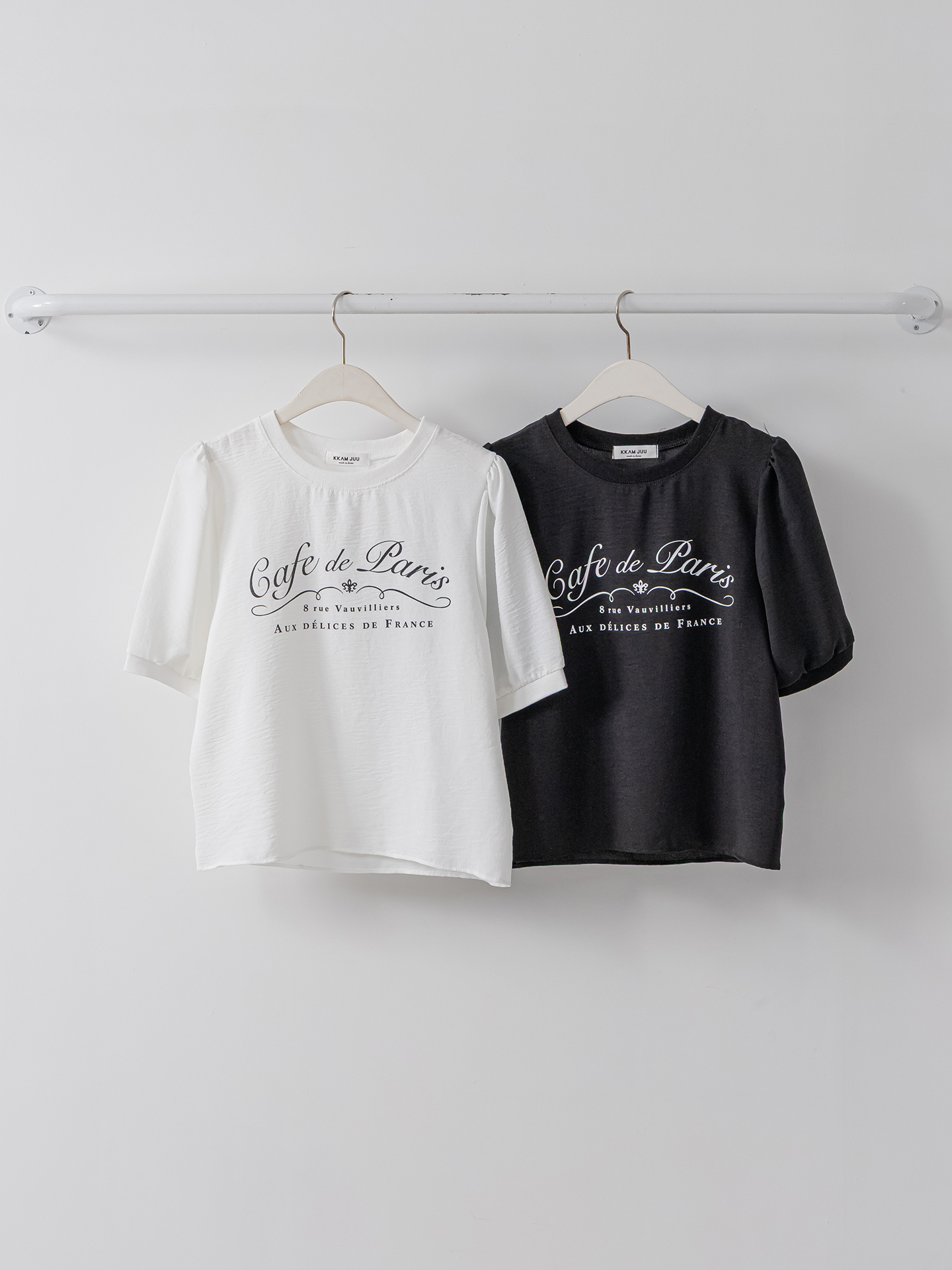 ラウンドネックパフスリーブルーズ半袖レタリングブラウス | 詳細画像18