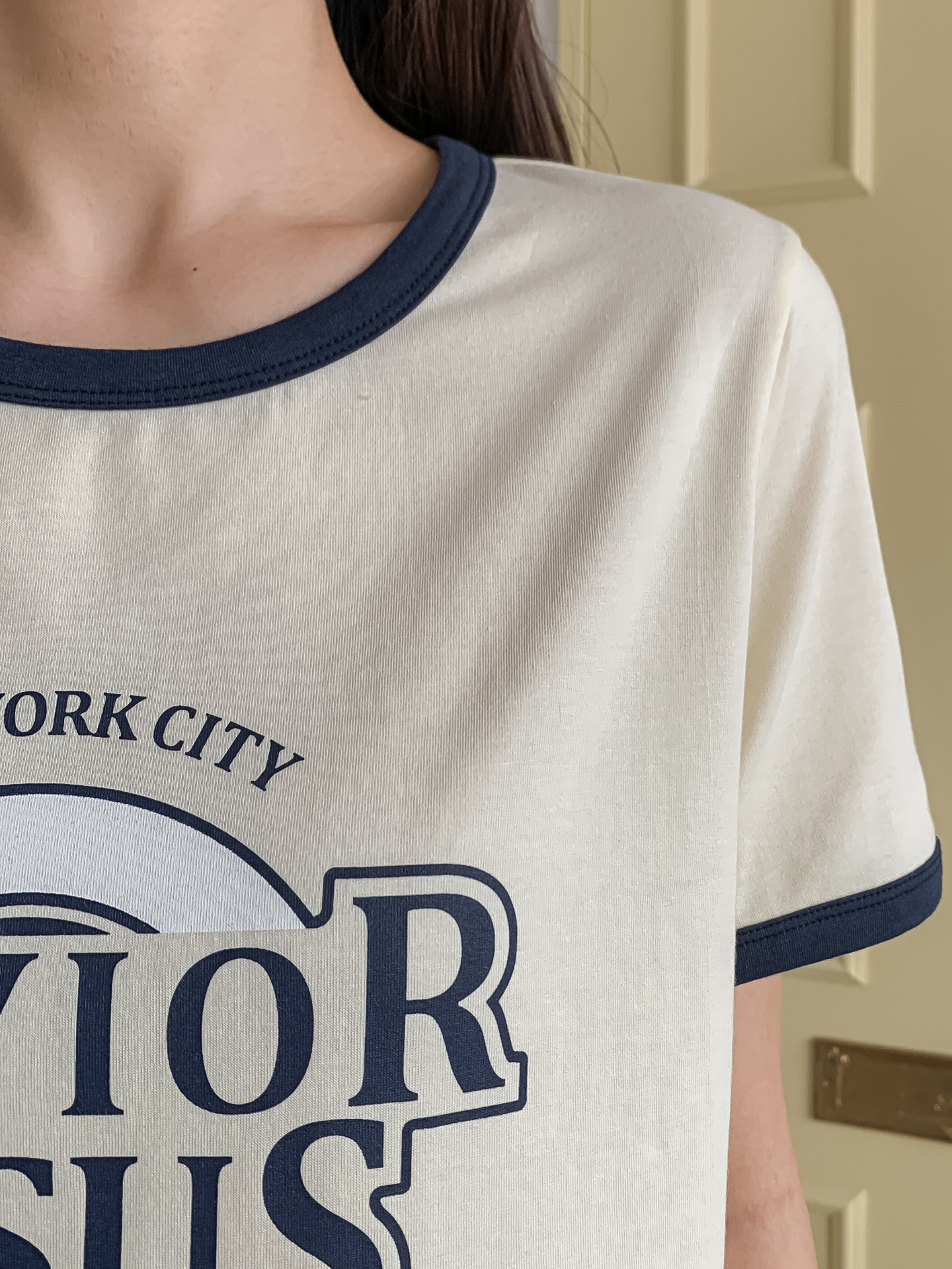 ラウンドネックルーズ半袖プリント配色ラインTシャツ | 詳細画像6