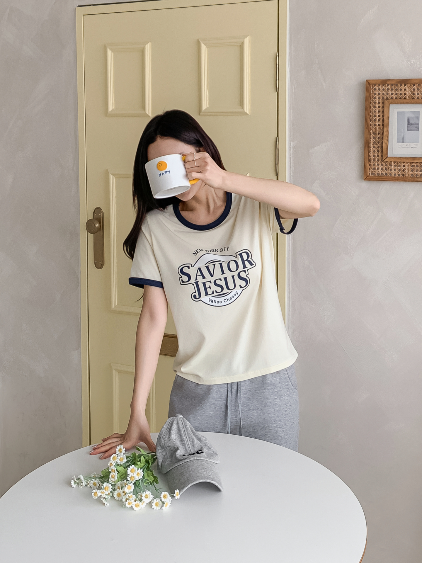 ラウンドネックルーズ半袖プリント配色ラインTシャツ | 詳細画像9