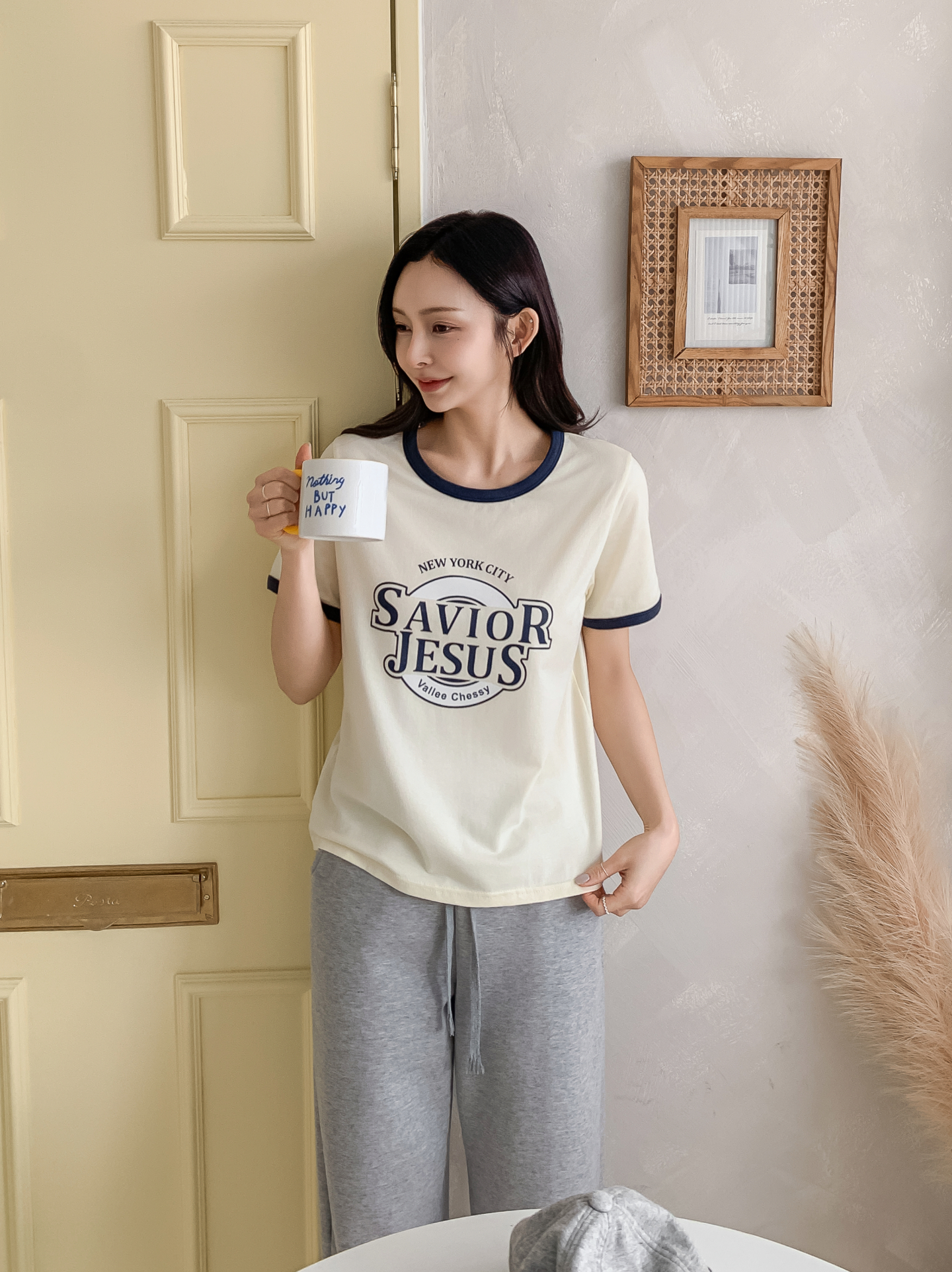 ラウンドネックルーズ半袖プリント配色ラインTシャツ | 詳細画像10