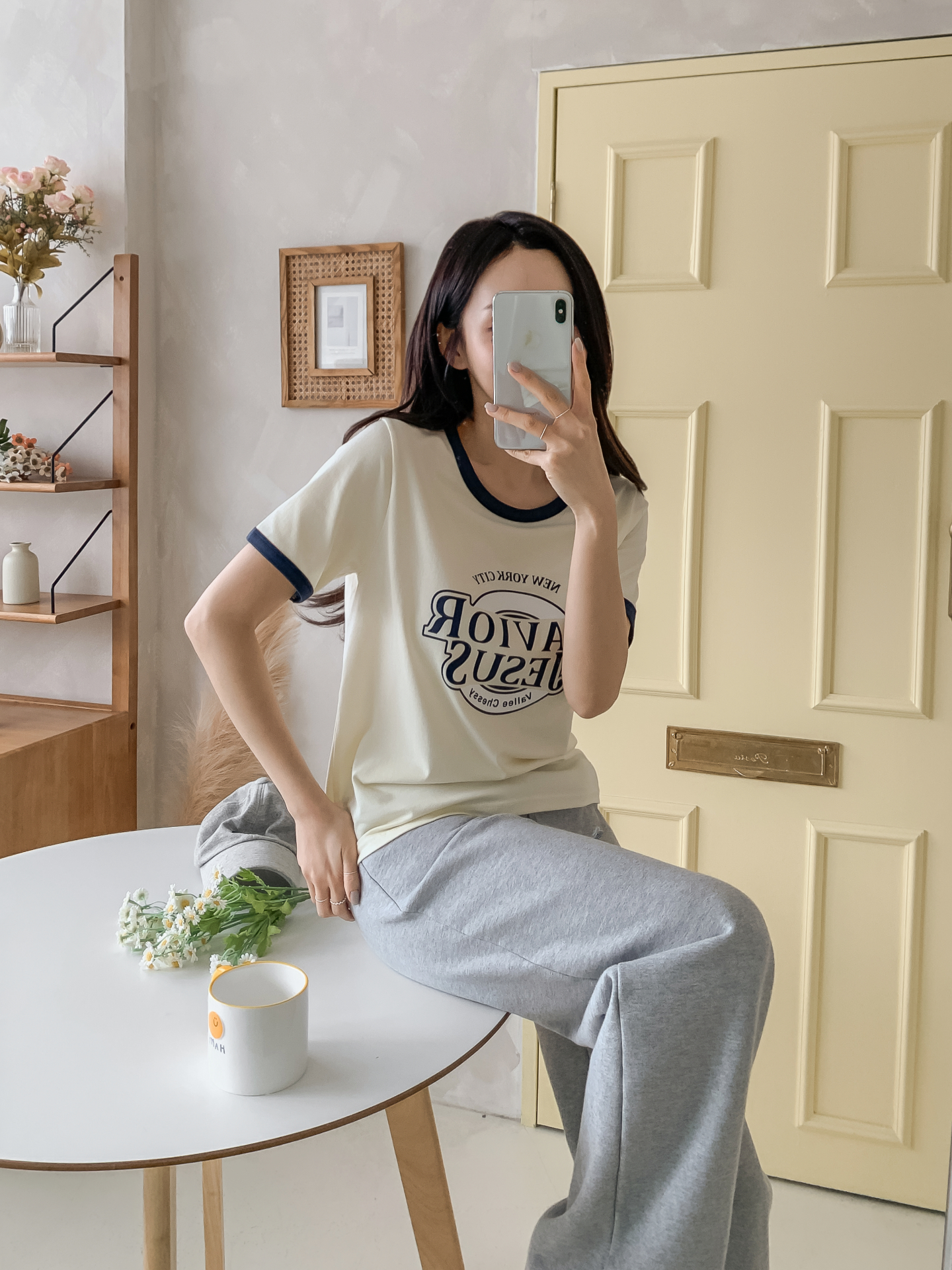 ラウンドネックルーズ半袖プリント配色ラインTシャツ | 詳細画像13