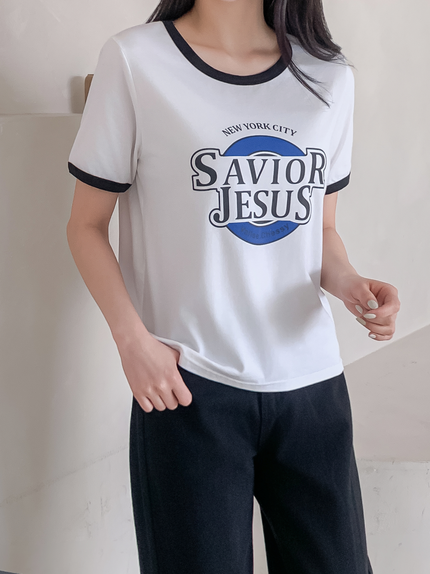 ラウンドネックルーズ半袖プリント配色ラインTシャツ | 詳細画像22