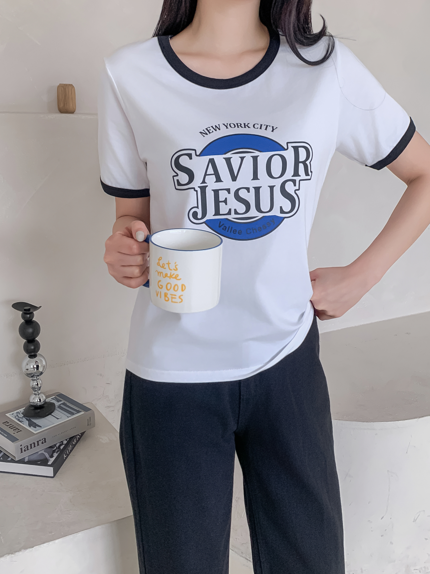 ラウンドネックルーズ半袖プリント配色ラインTシャツ | 詳細画像31