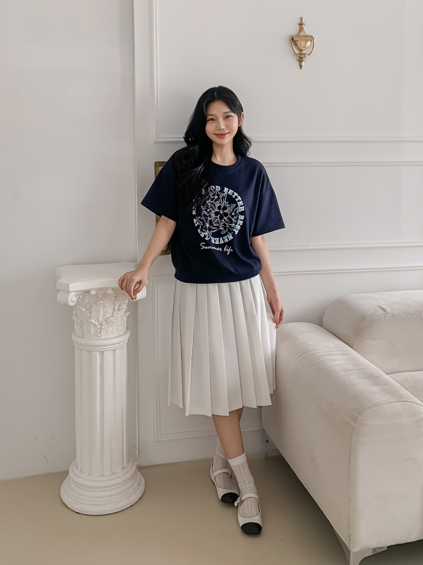 ラウンドネックルーズ半袖ドロップショルダープリントスウェット | 詳細画像2