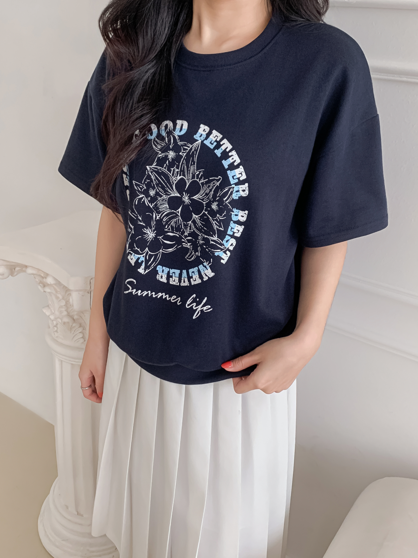 ラウンドネックルーズ半袖ドロップショルダープリントスウェット | 詳細画像3