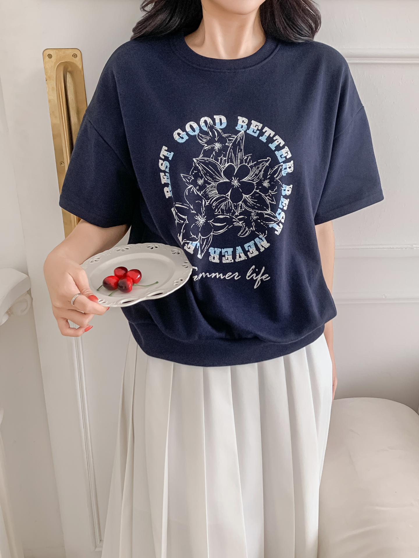 ラウンドネックルーズ半袖ドロップショルダープリントスウェット | 詳細画像8