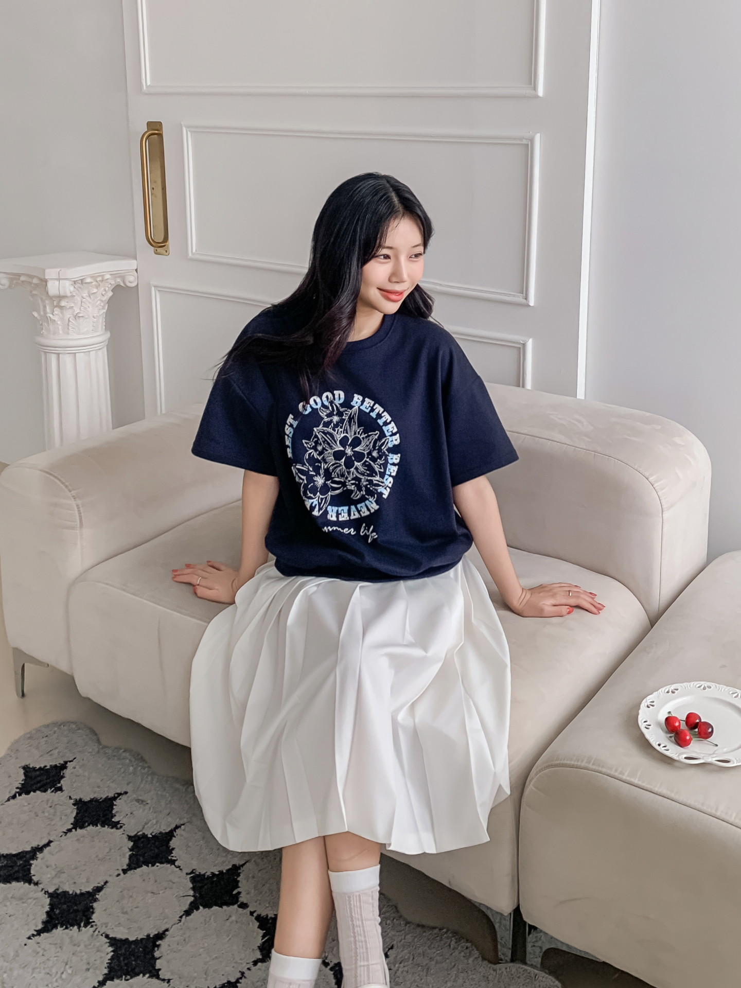 ラウンドネックルーズ半袖ドロップショルダープリントスウェット | 詳細画像9