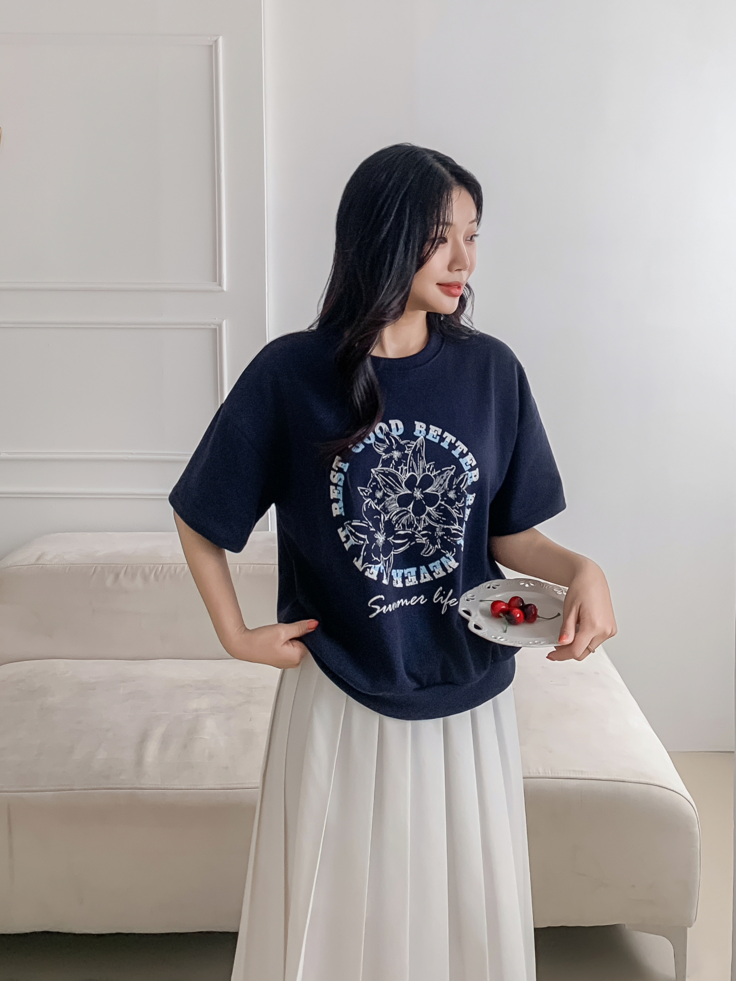 ラウンドネックルーズ半袖ドロップショルダープリントスウェット | 詳細画像13