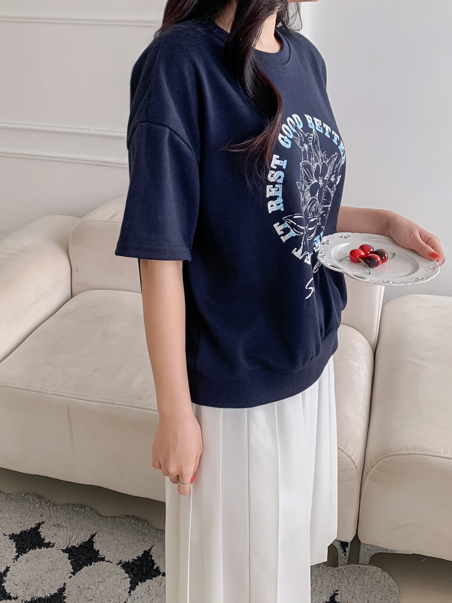 ラウンドネックルーズ半袖ドロップショルダープリントスウェット | 詳細画像15